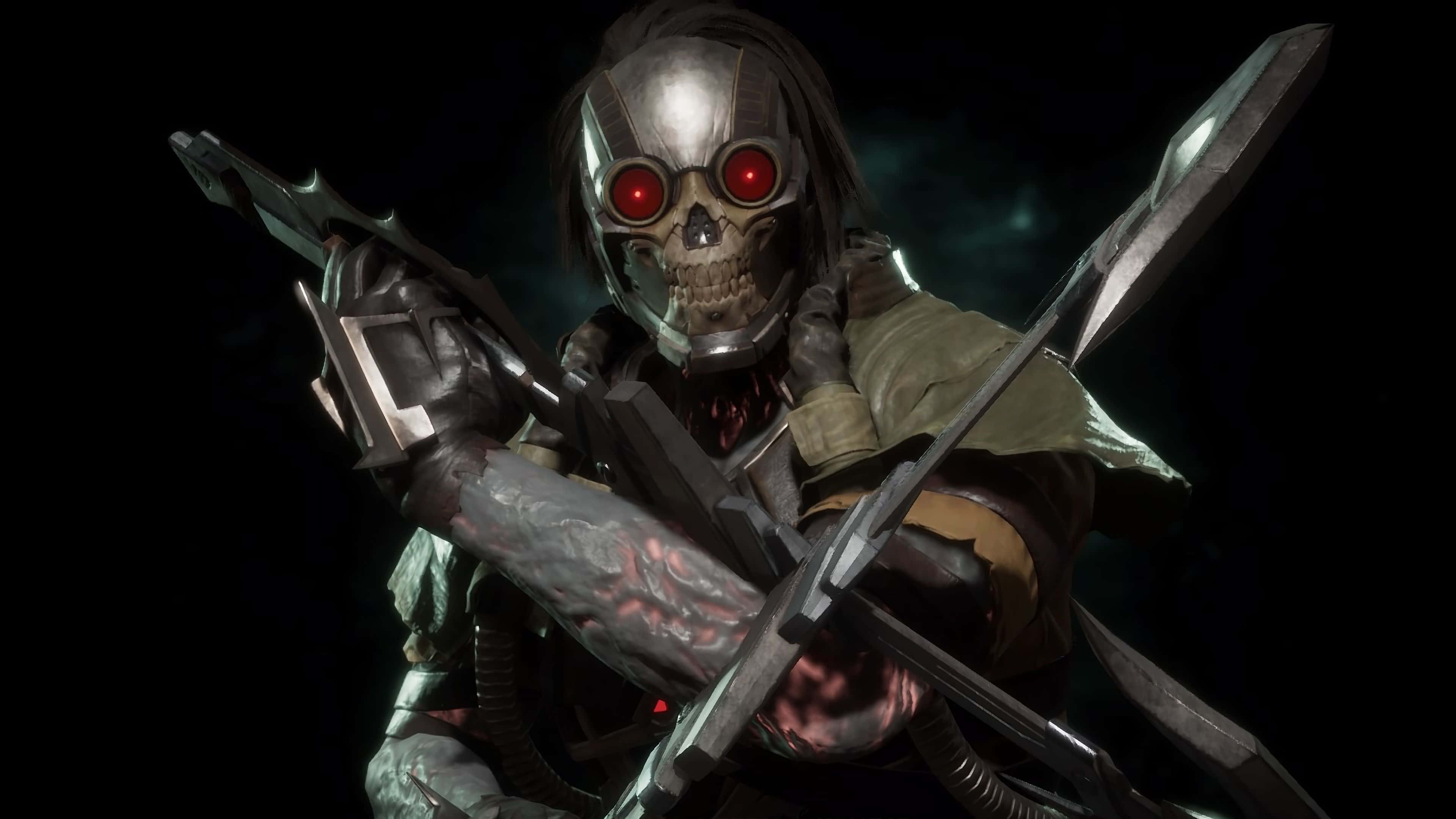 Mortal Kombat Kabal, skull-faced warrior, glowing red eyes, 4K Desktop Wallpaper