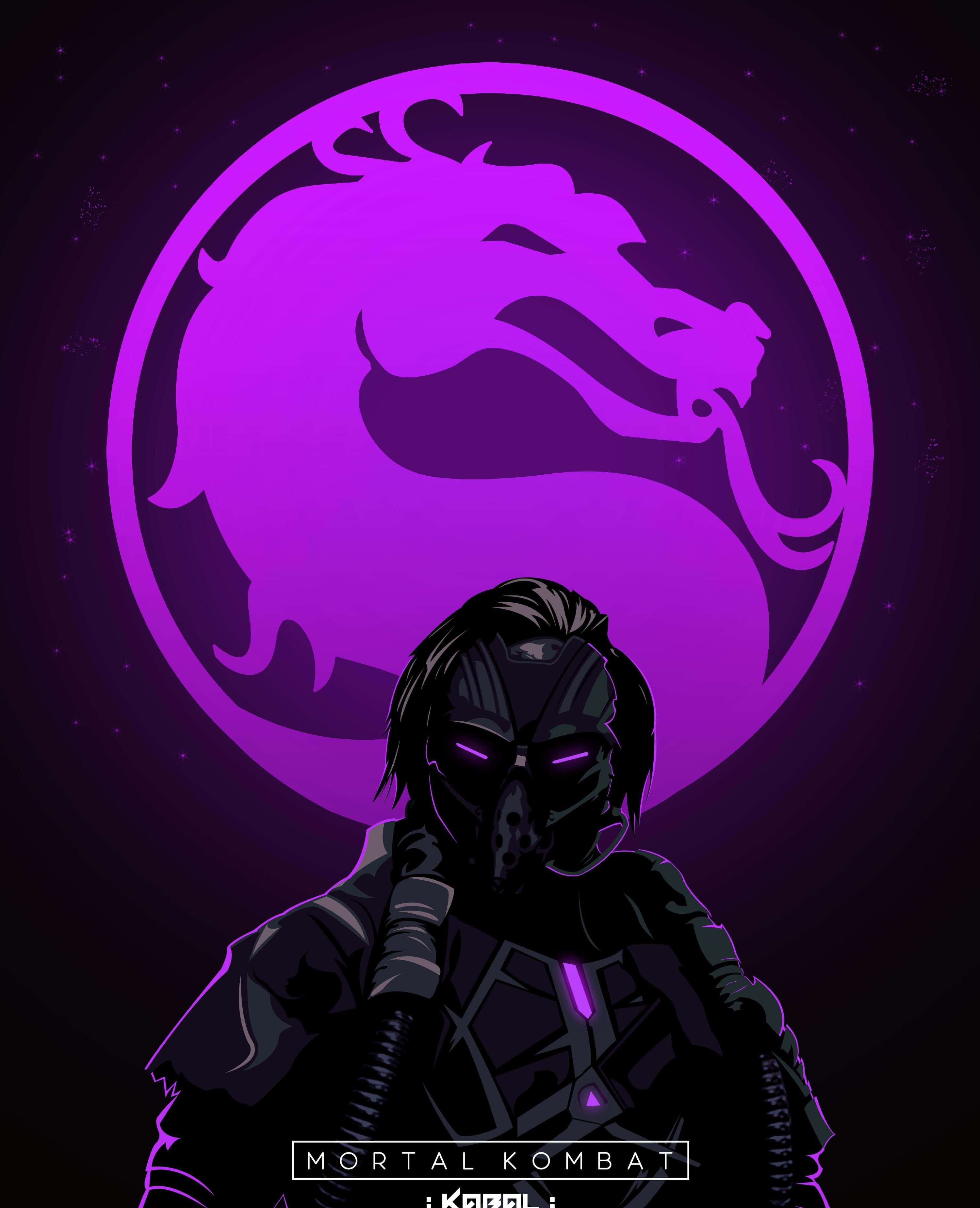 Mortal Kombat Kabal, Kabal, glowing purple dragon emblem, 2K Phone Wallpaper