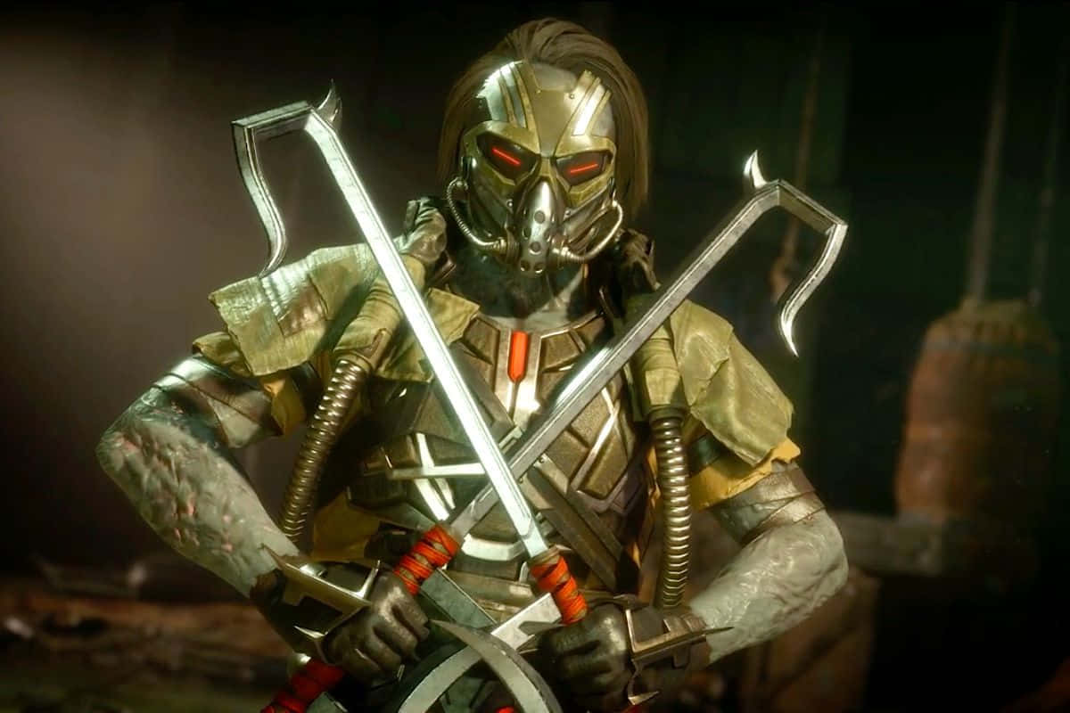 Mortal Kombat Kabal, metallic armor, crossed swords, SD Desktop Wallpaper