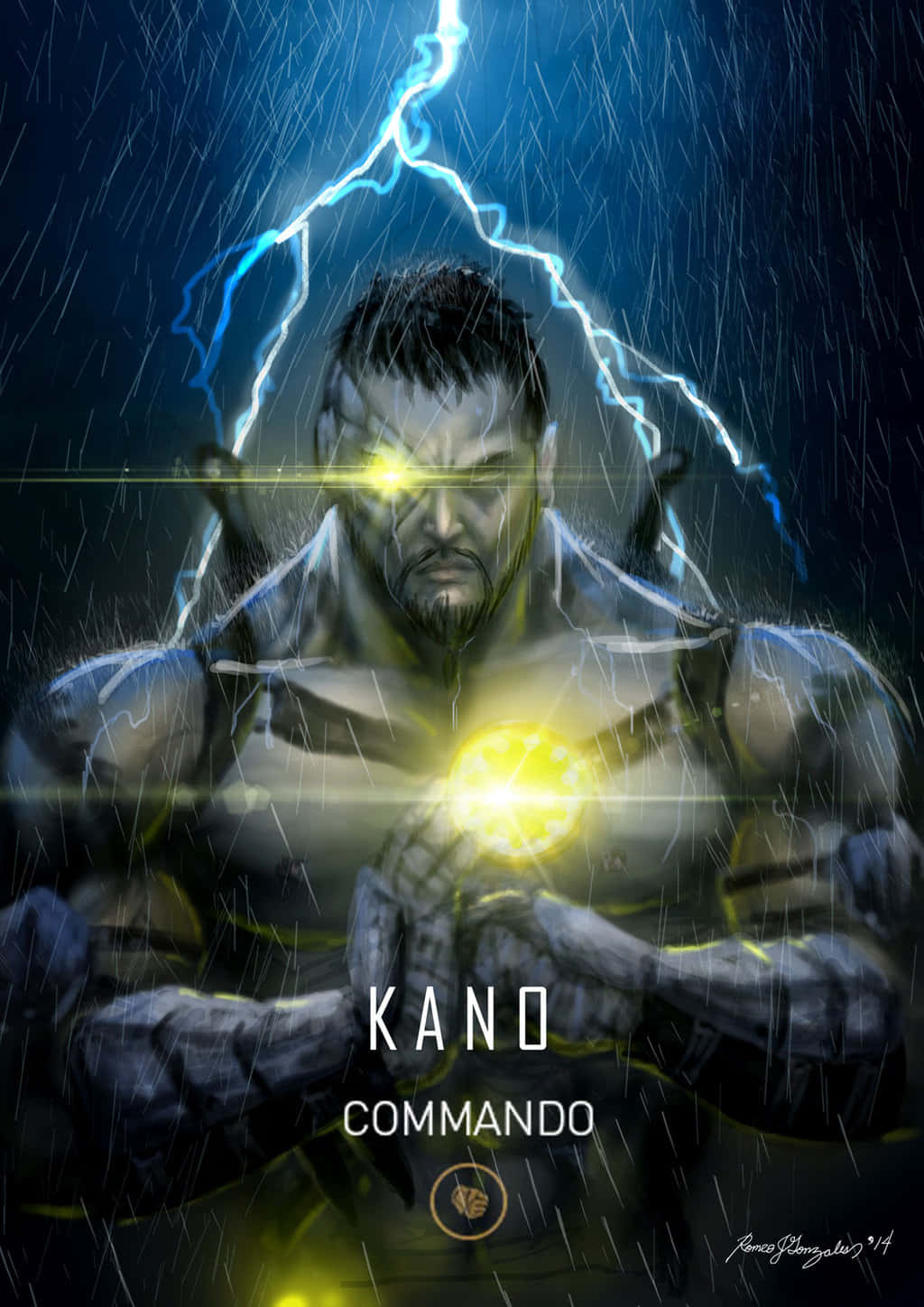 Mortal Kombat Kano, glowing yellow eyes, radiant orb, HD Phone Wallpaper