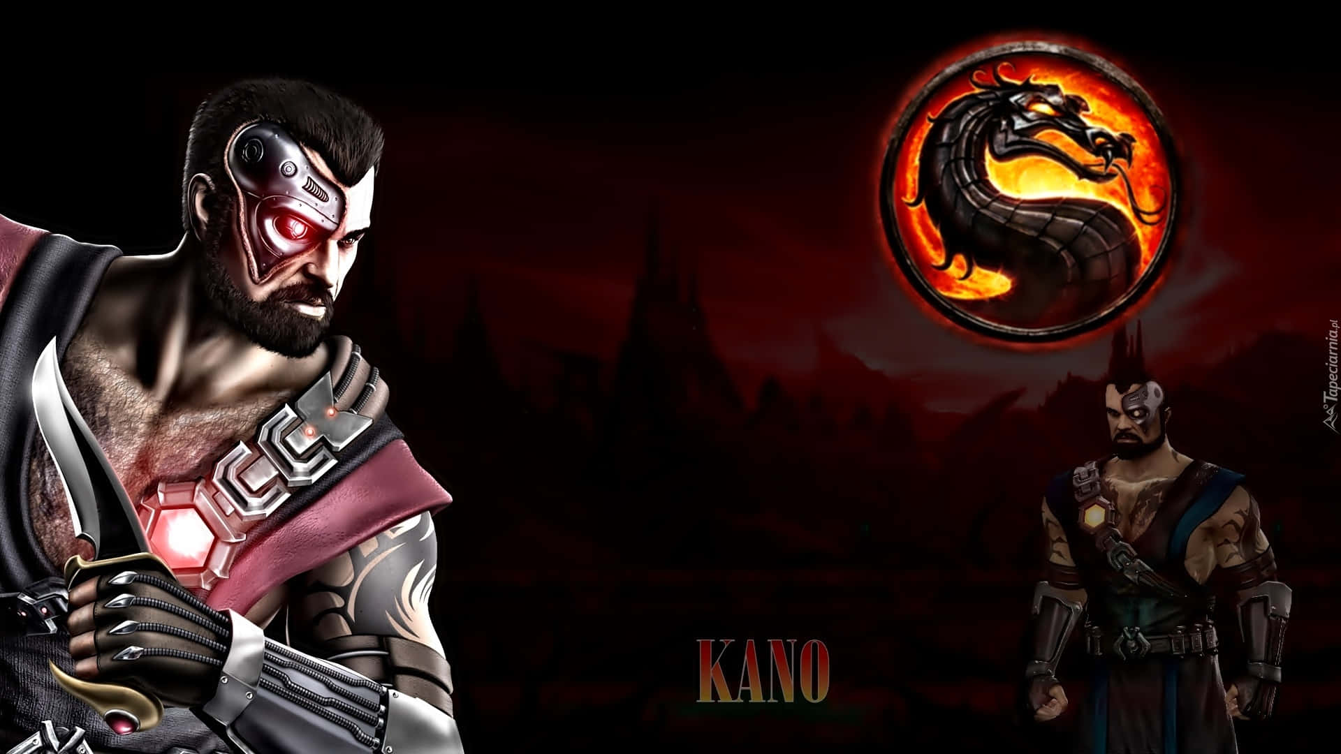 Mortal Kombat, Kano, dark red tones, Full HD Desktop Wallpaper