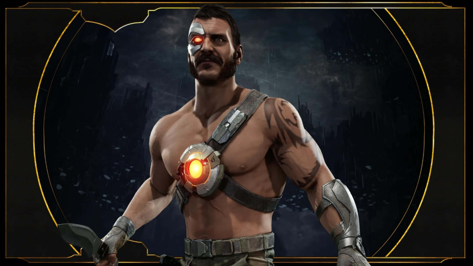 Mortal Kombat Kano, glowing red cybernetic eye, cybernetic chest piece, Full HD Desktop Wallpaper