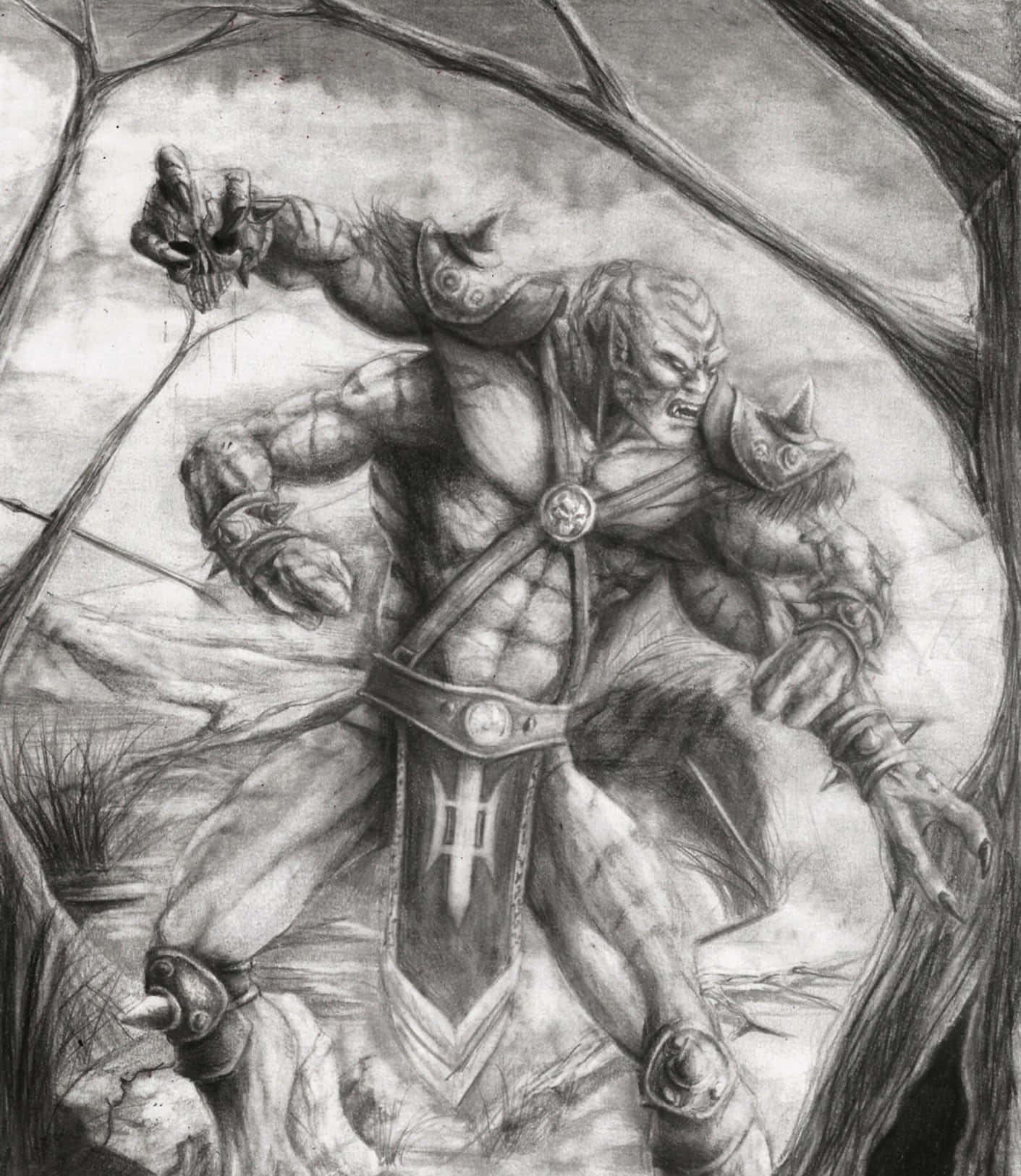 Mortal Kombat Kintaro, Kintaro, charcoal sketch, HD Phone Wallpaper