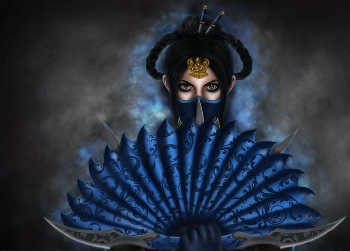 Mortal Kombat Kitana, blue armor, fan of blades, SD Desktop Wallpaper