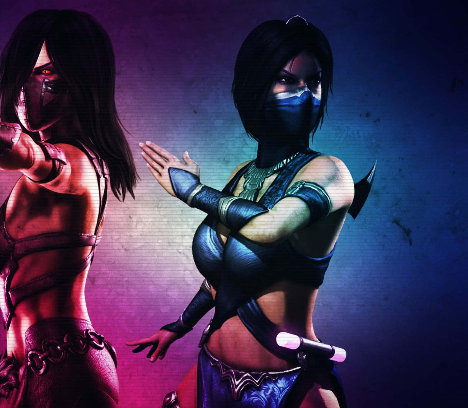 Mortal Kombat, Kitana, red and blue lighting, HD Desktop Wallpaper
