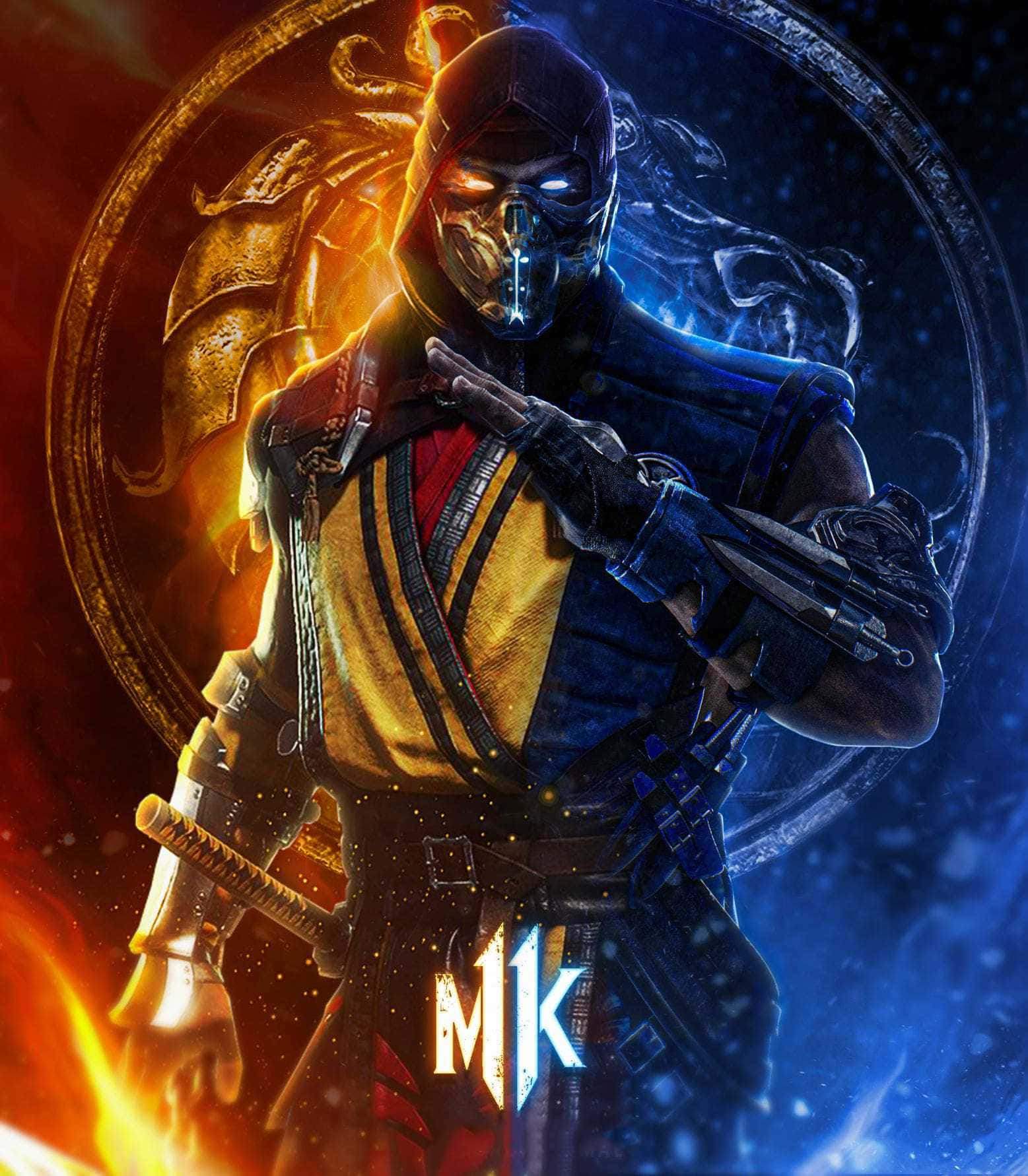 Mortal Kombat Legacy, masked warrior, fiery and icy halves, HD Phone Wallpaper