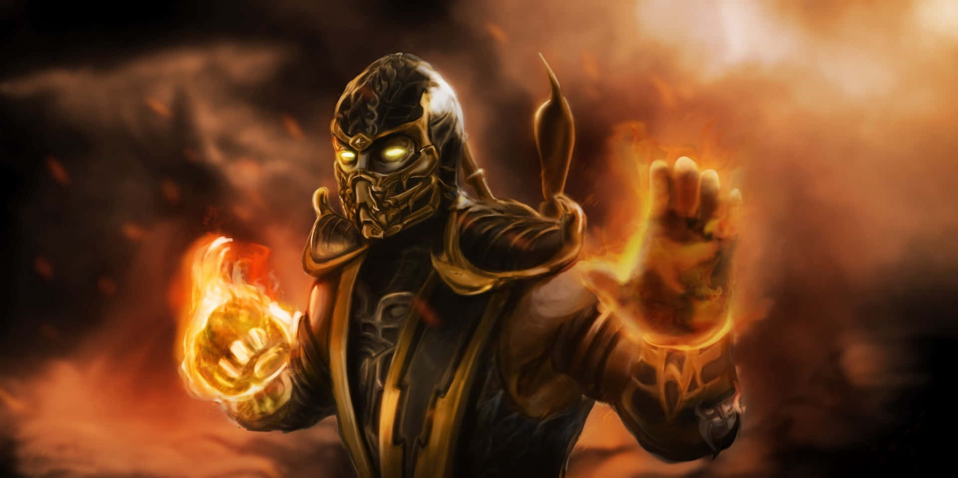 Mortal Kombat Legacy, golden armor, fiery energy, Full HD Desktop Wallpaper