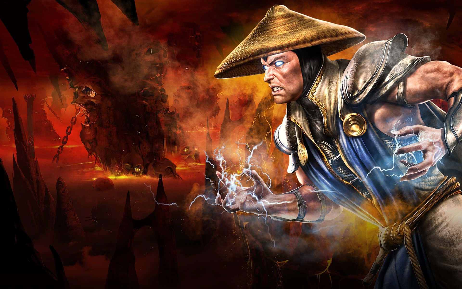 Mortal Kombat Legacy, straw hat, crackling lightning, Full HD Desktop Wallpaper
