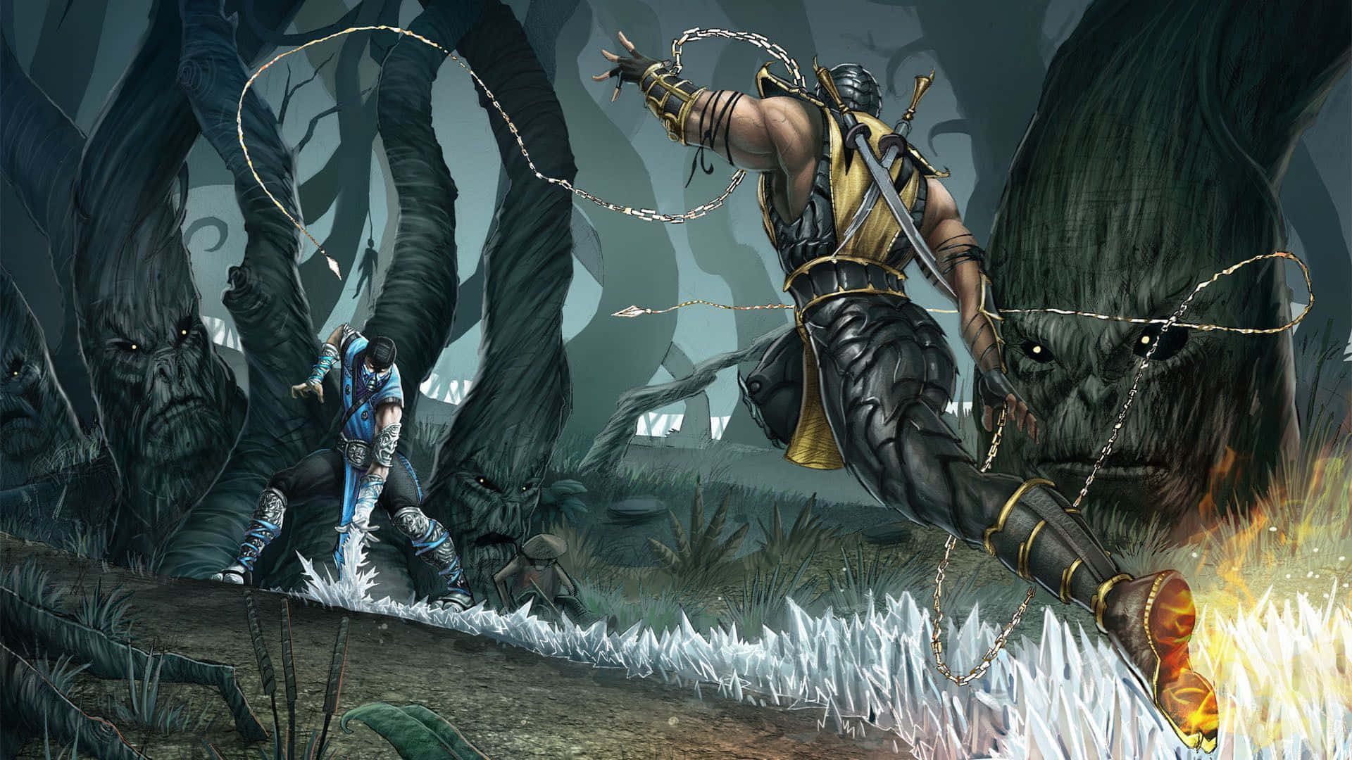 Mortal Kombat Legacy, warriors, dark forest, Full HD Desktop Wallpaper