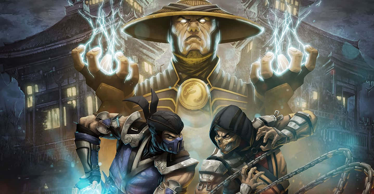 Mortal Kombat Legacy, glowing lightning fists, stormy temple courtyard, HD Desktop Wallpaper