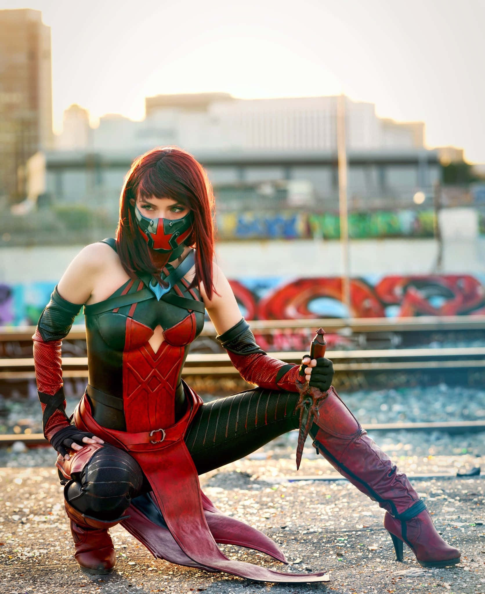 Mortal Kombat, red and black costume, gravel, Full HD Phone Wallpaper