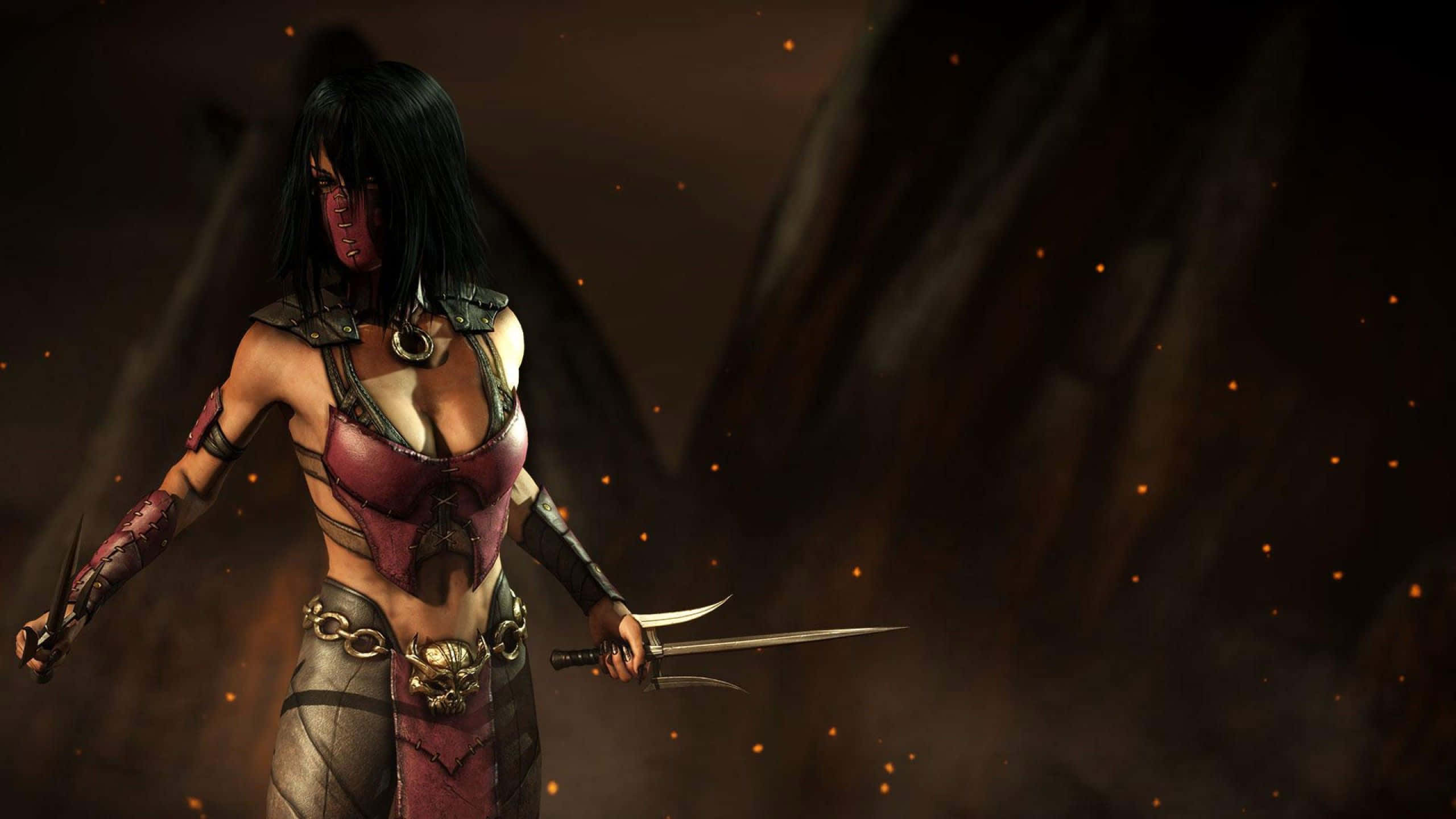 Mortal Kombat, Mileena, red and black armor, 2K Desktop Wallpaper
