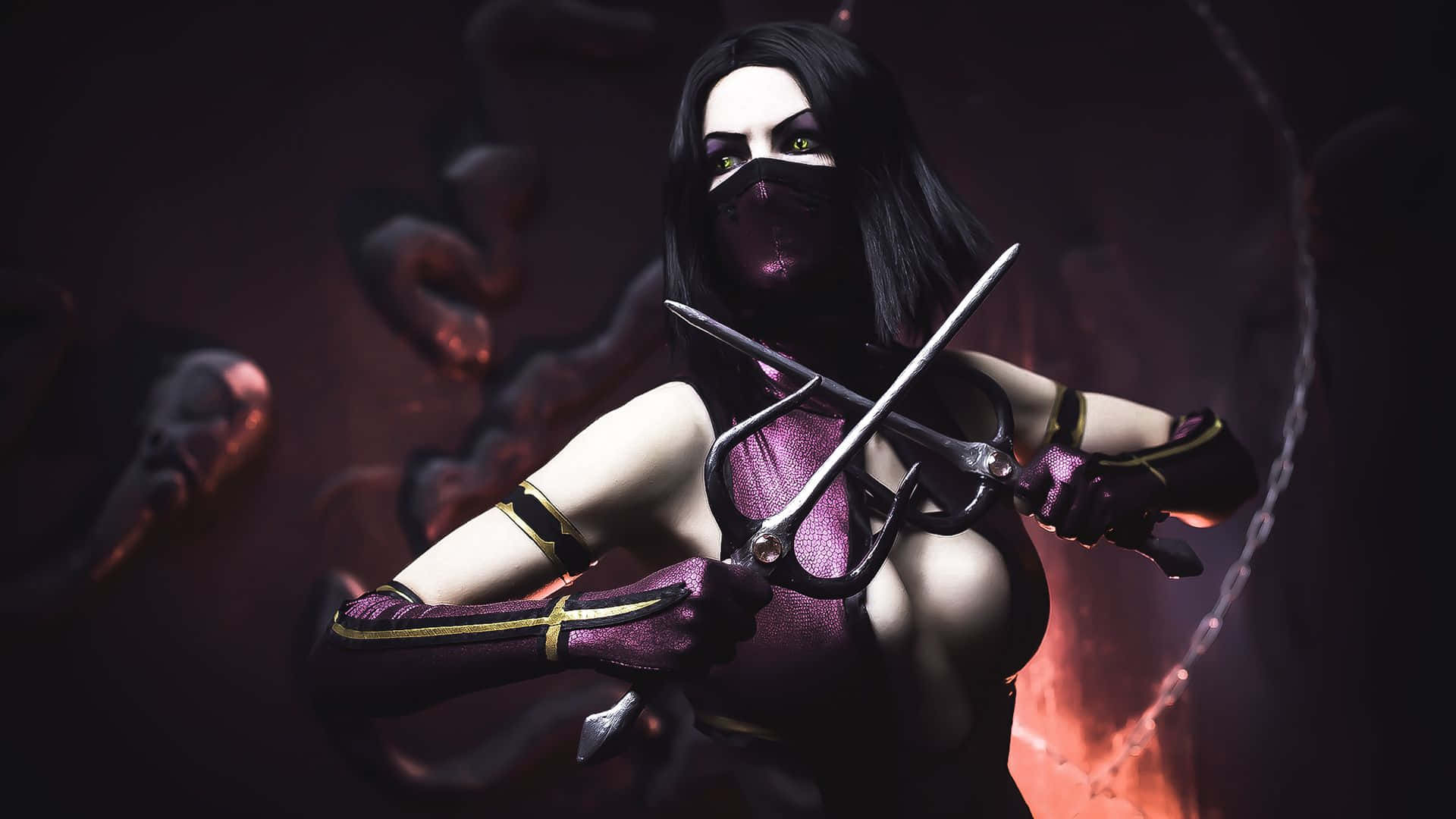 Mortal Kombat, Mileena, purple gear, Full HD Desktop Wallpaper