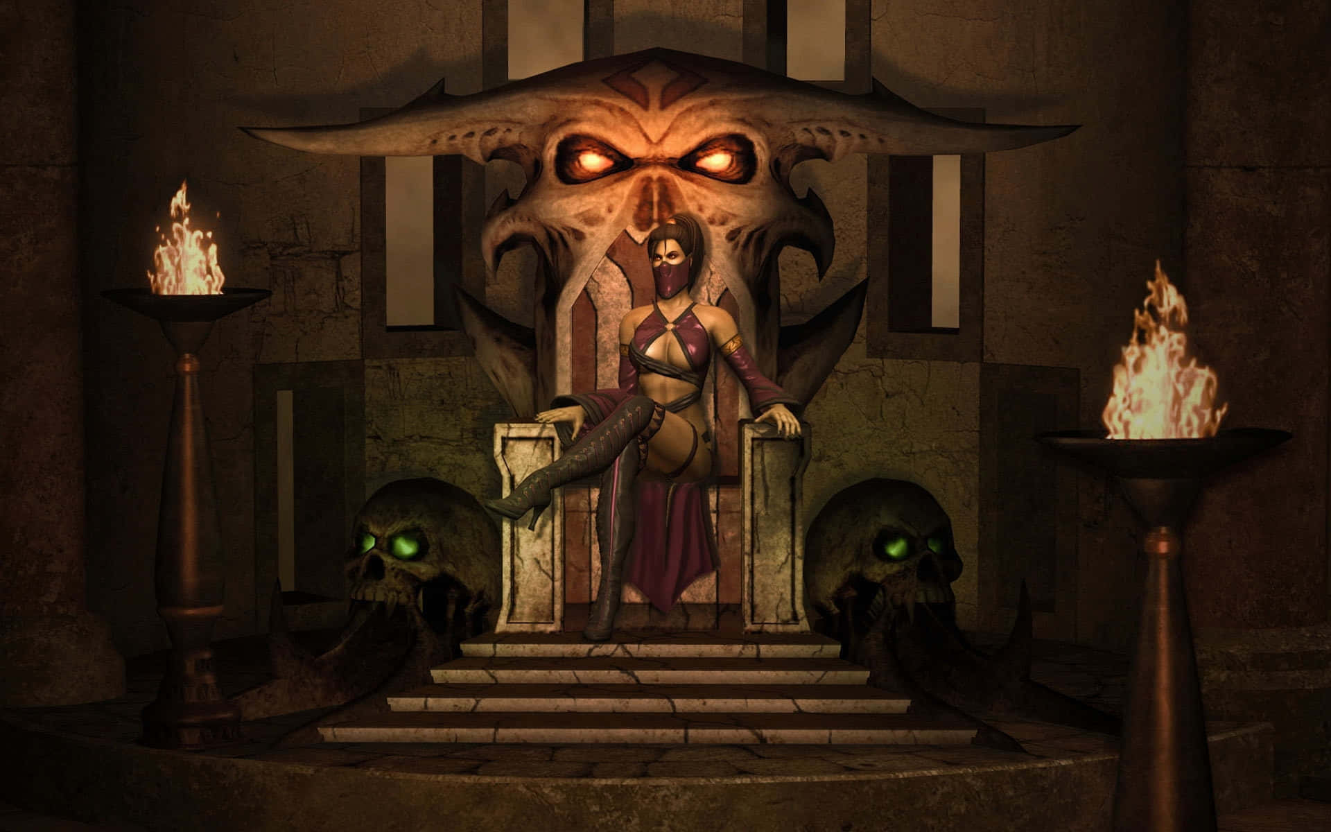 Mortal Kombat, Mileena, demonic skull throne, Full HD Desktop Wallpaper