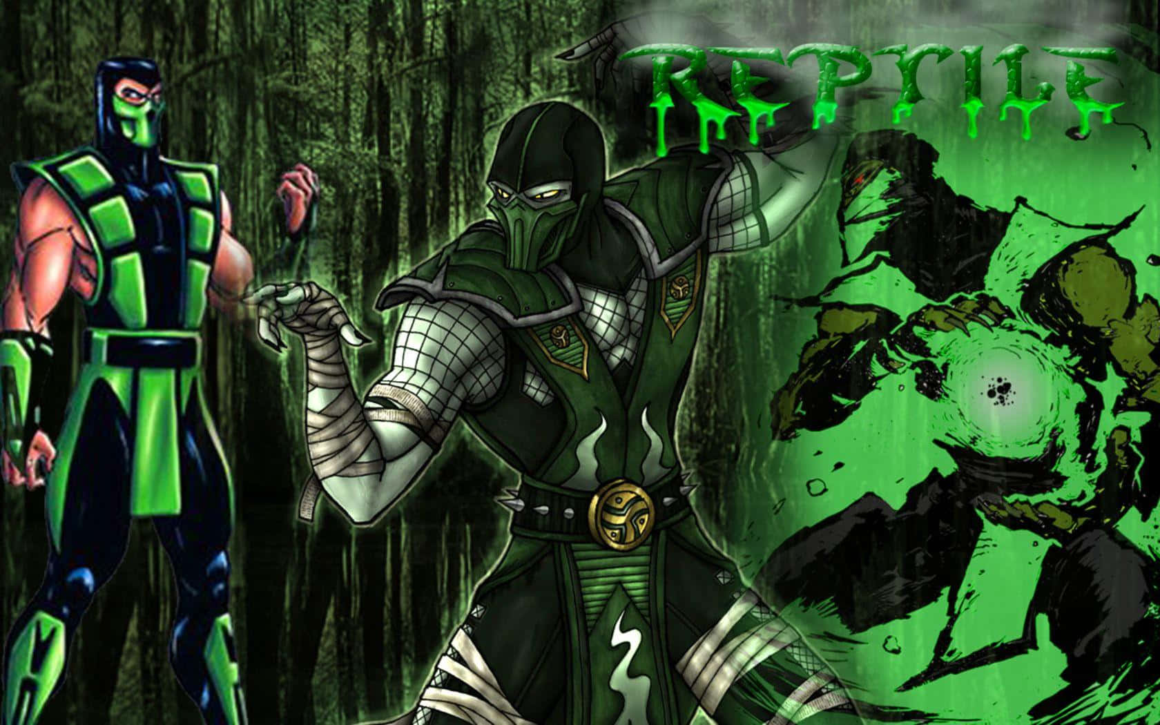 Mortal Kombat Reptile, green-clad ninja warriors, dark forest, HD Desktop Wallpaper