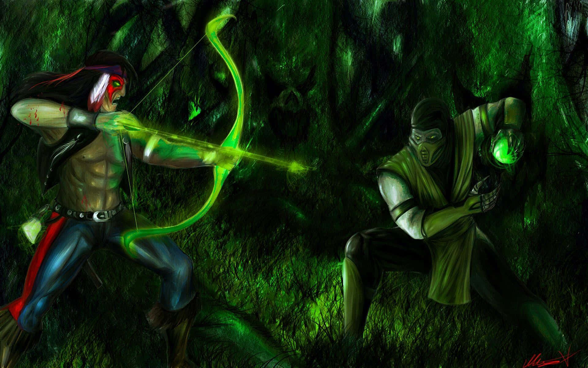 Mortal Kombat, Reptile, glowing green arrow, Full HD Desktop Wallpaper