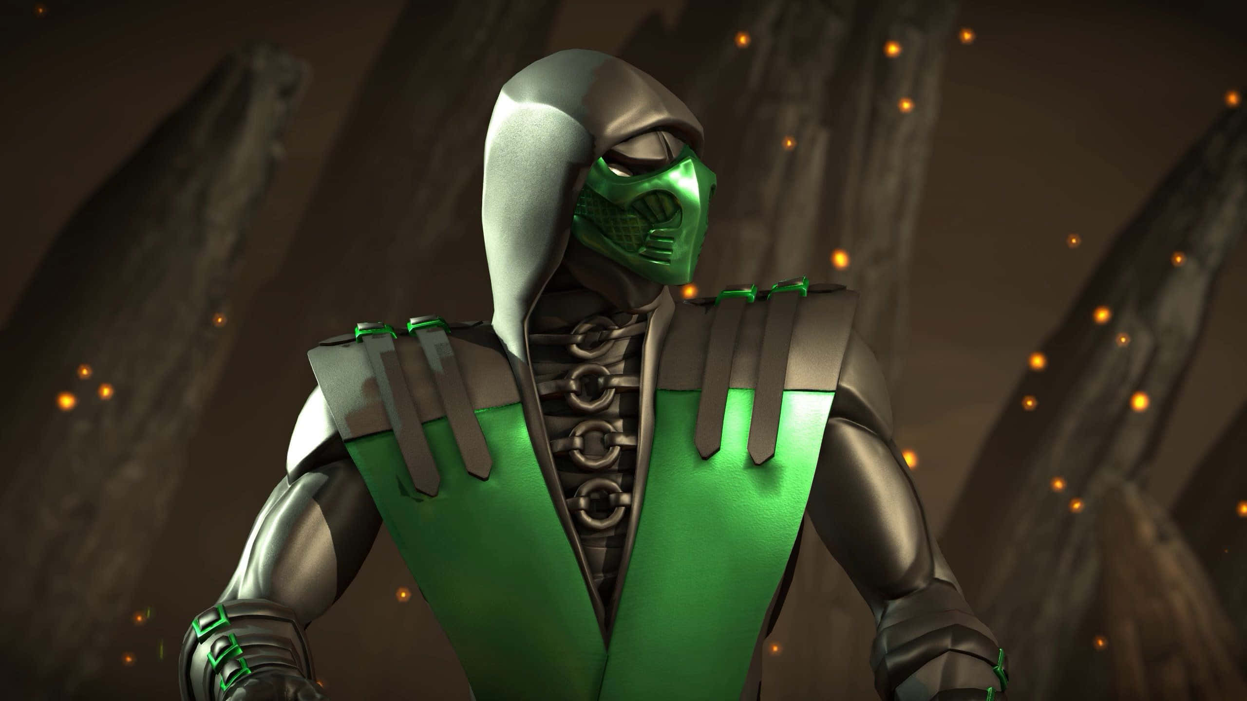 Mortal Kombat Reptile, green-masked warrior, metallic armor, 2K Desktop Wallpaper