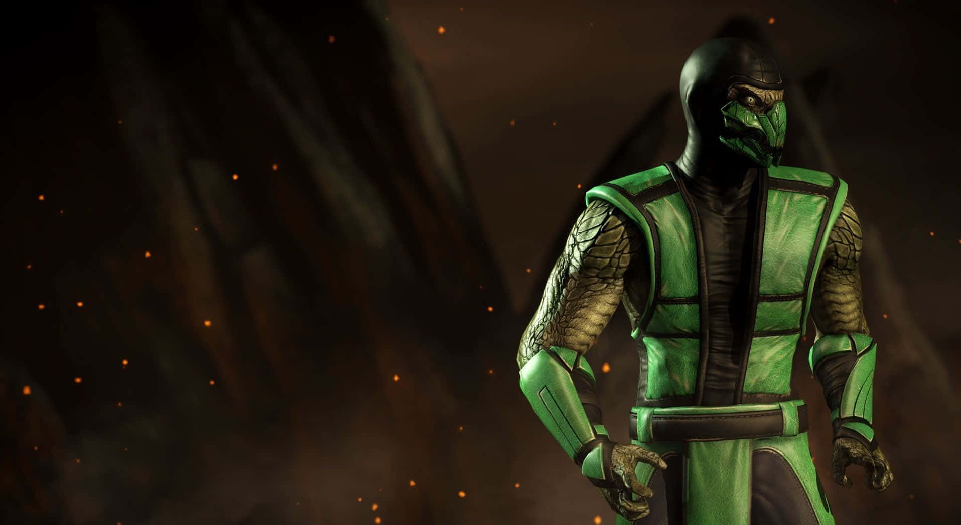 Mortal Kombat Reptile, green-masked warrior, textured green and black outfit, HD Desktop Wallpaper