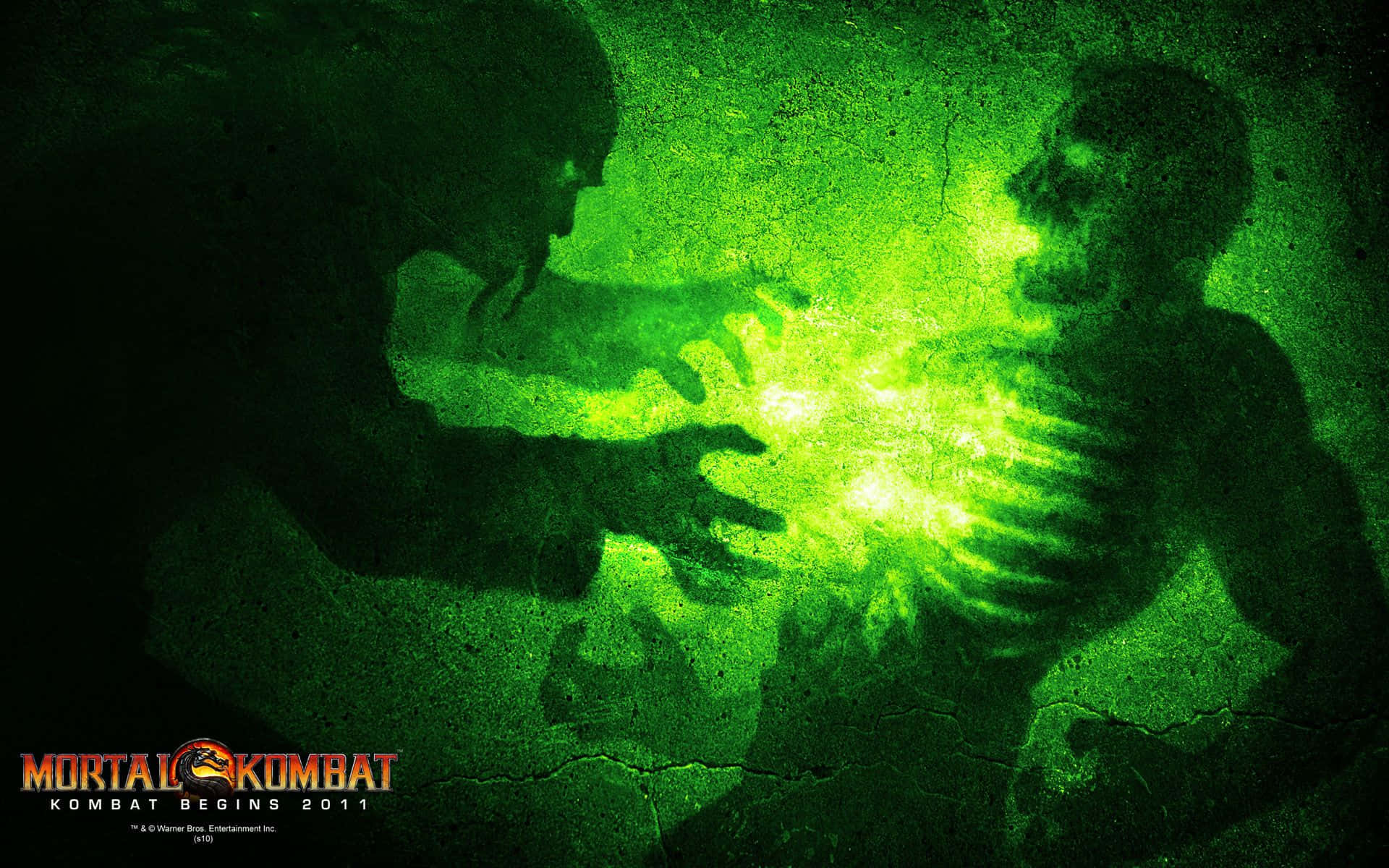 Mortal Kombat Reptile, glowing green energy burst, cracked wall, Full HD Desktop Wallpaper