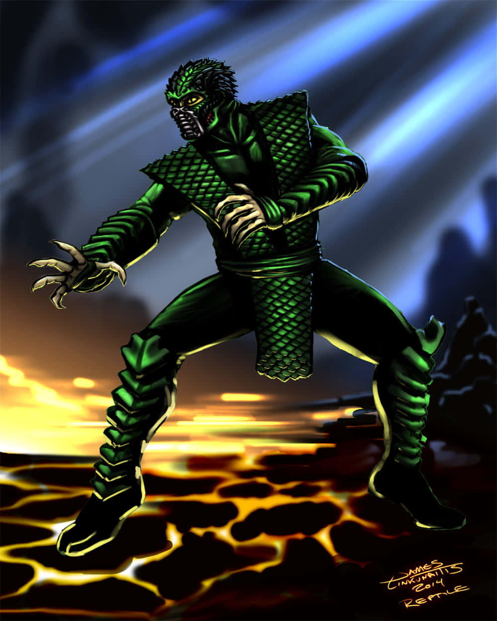 Mortal Kombat, Reptile, lava field, SD Phone Wallpaper