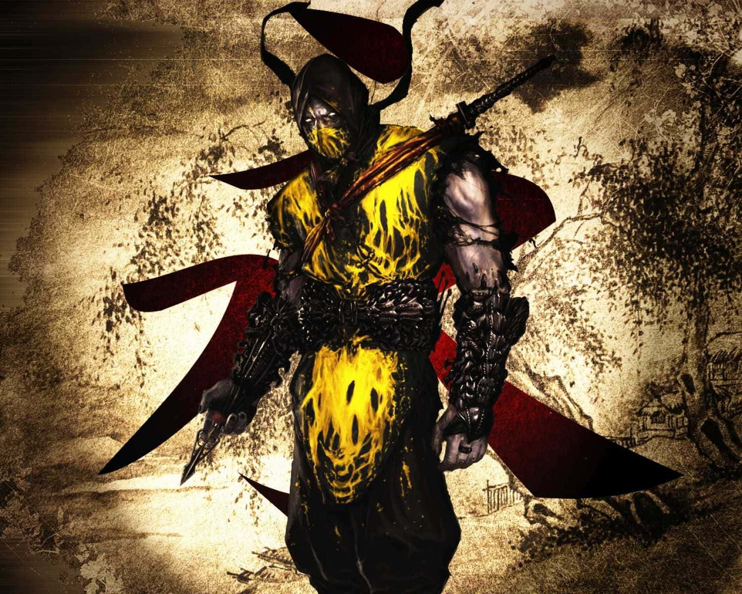Mortal Kombat, Scorpion, yellow and black armor, HD Desktop Wallpaper