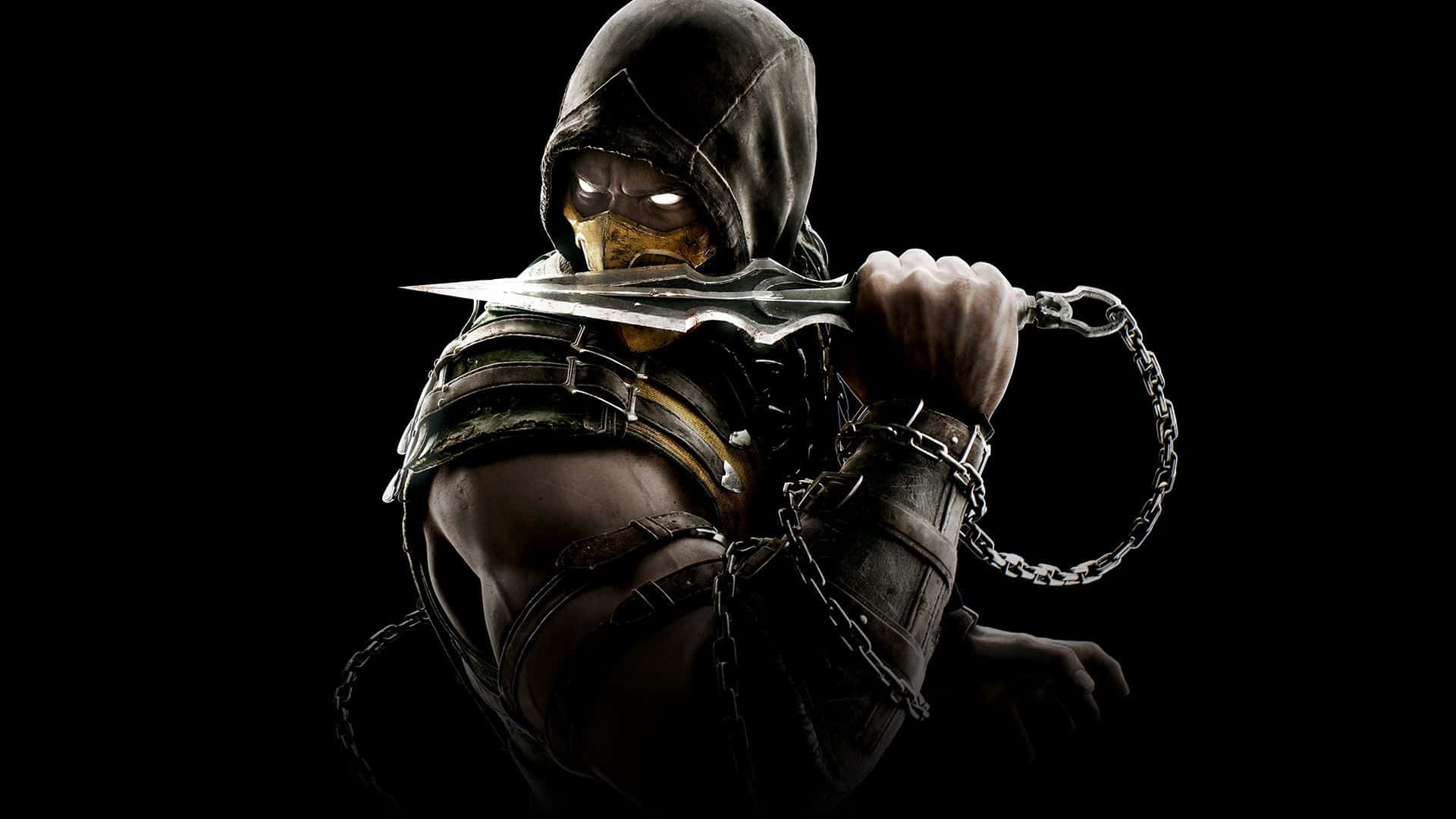 Mortal Kombat Scorpion, hooded warrior, glowing eyes, Full HD Desktop Wallpaper
