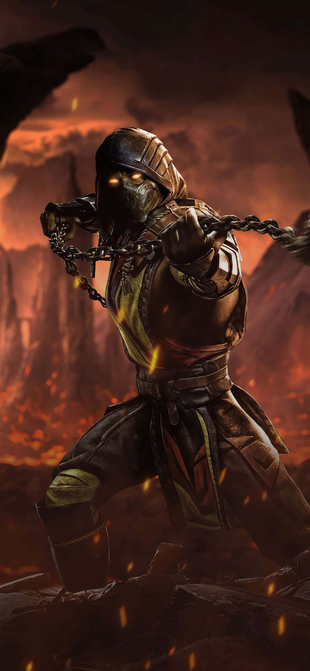 Mortal Kombat, Scorpion, chain weapon, Full HD Phone Wallpaper