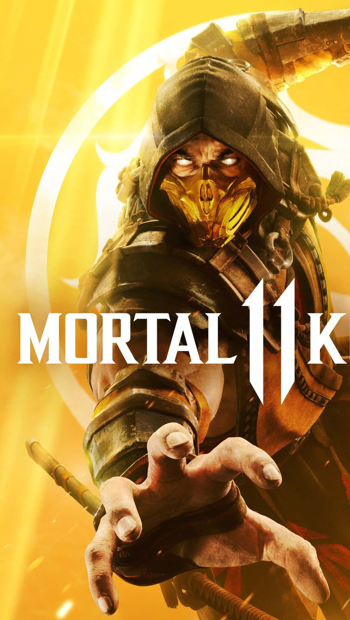 Mortal Kombat Scorpion, golden armor, glowing eyes, Full HD Phone Wallpaper