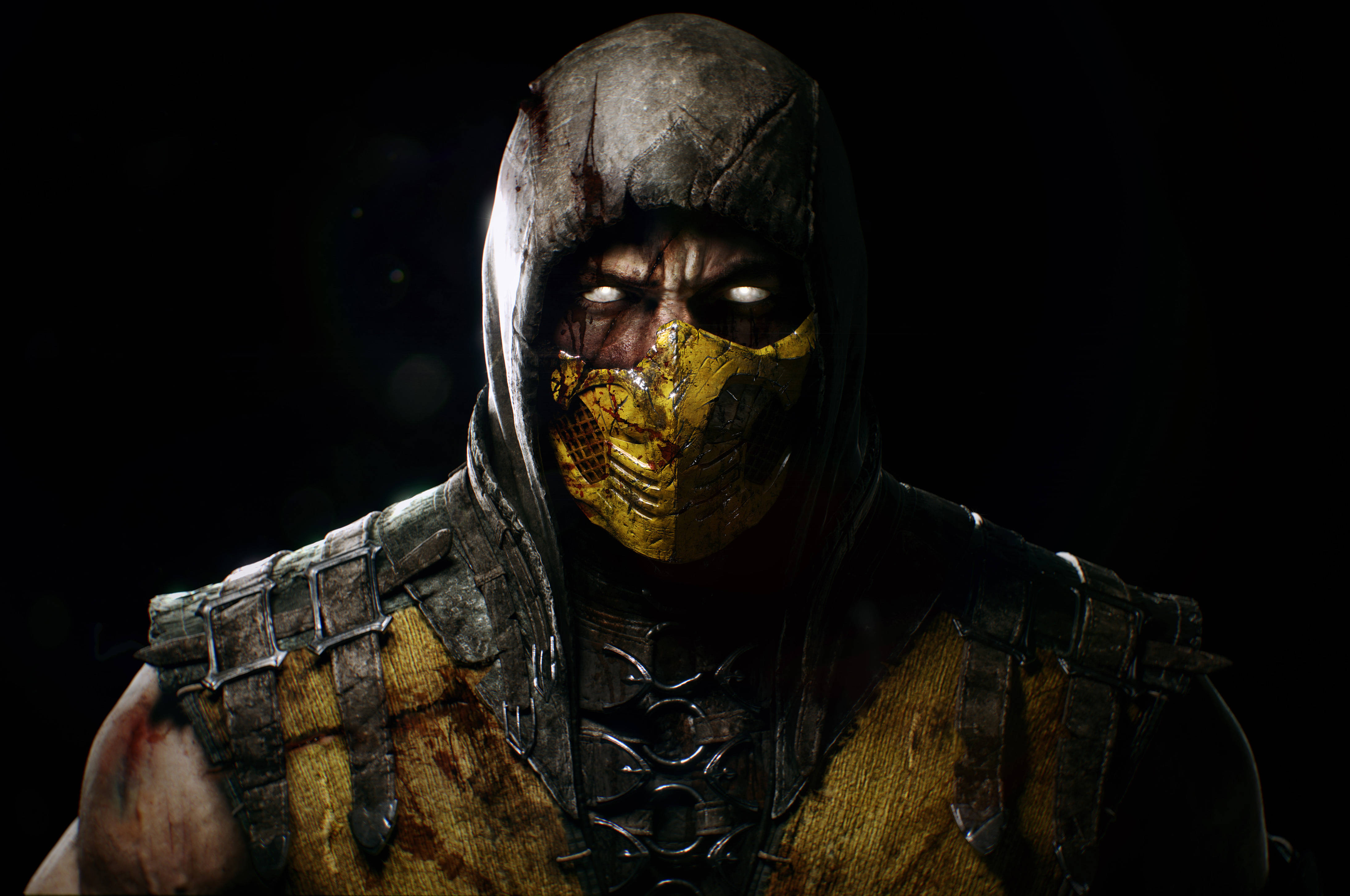 Scorpion, Mortal Kombat, cracked golden mask, 4K Desktop Wallpaper