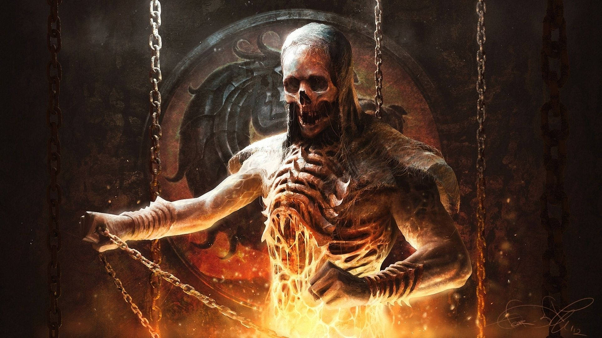 Scorpion, Mortal Kombat, glowing orange chains, Full HD Desktop Wallpaper