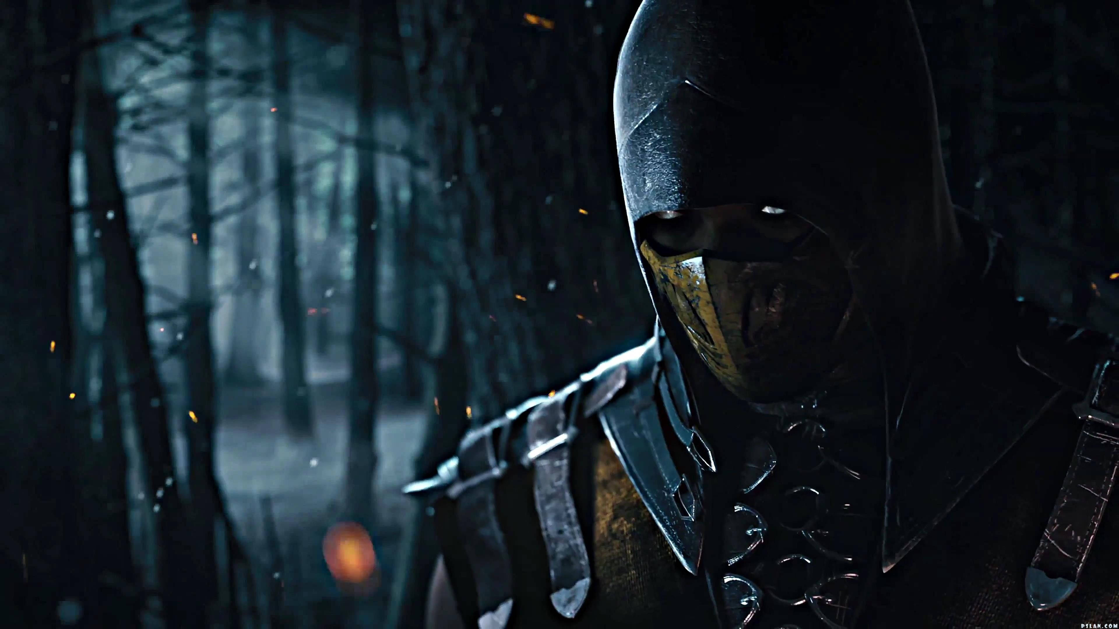 Mortal Kombat Scorpion, forest, dark armor, 4K Desktop Wallpaper
