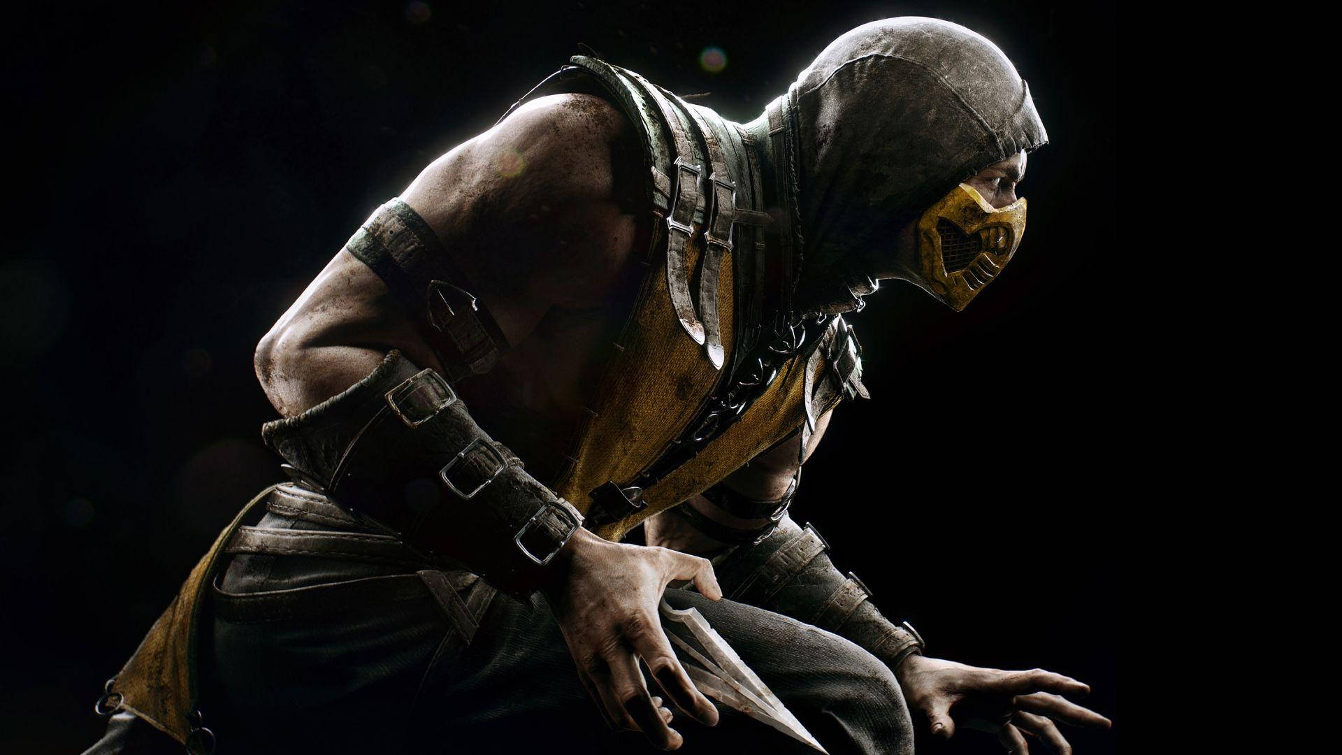 Mortal Kombat X, Scorpion, yellow skull mask, Full HD Desktop Wallpaper