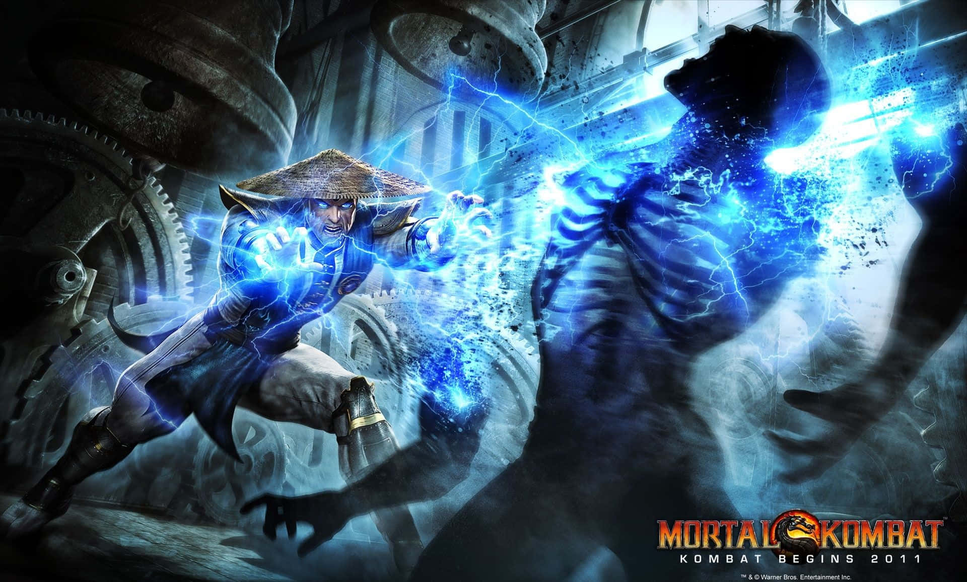 Mortal Kombat, Scorpion, blue lightning, Full HD Desktop Wallpaper