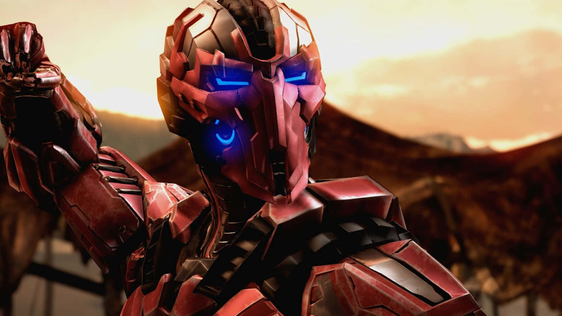 Mortal Kombat Sektor, red armored robot, glowing blue eyes, Full HD Desktop Wallpaper