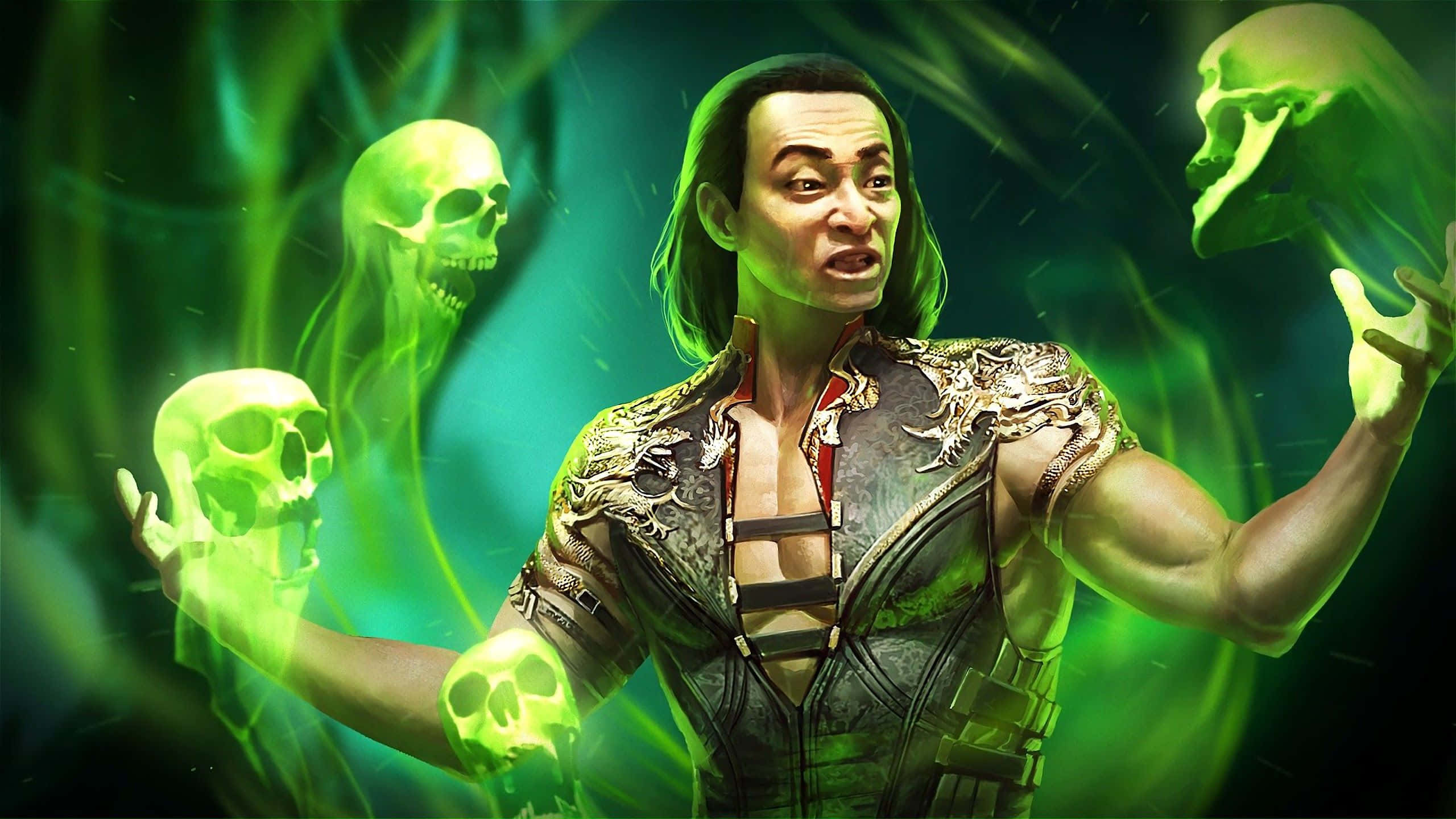 Shang Tsung, Mortal Kombat, glowing green skulls, 2K Desktop Wallpaper