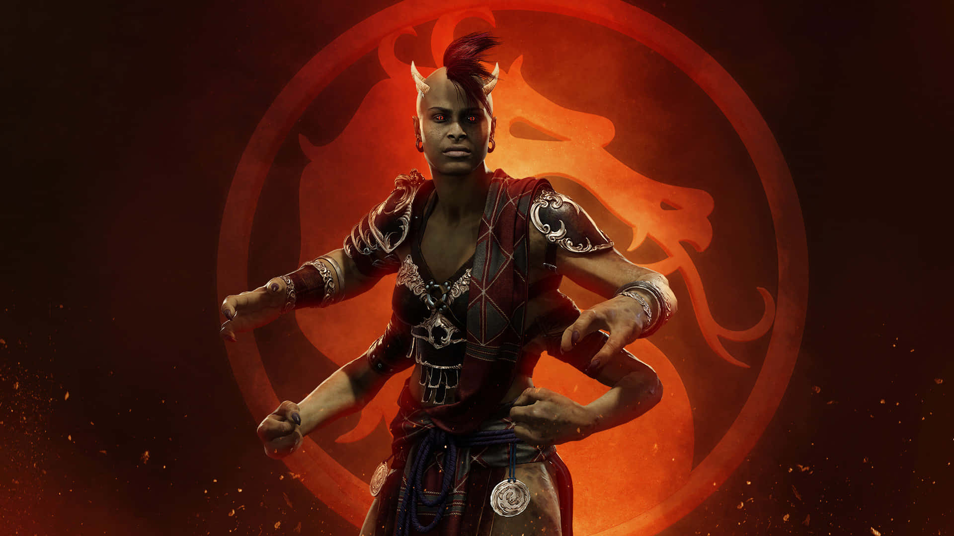 Mortal Kombat Sheeva, red armor, horned warrior, Full HD Desktop Wallpaper