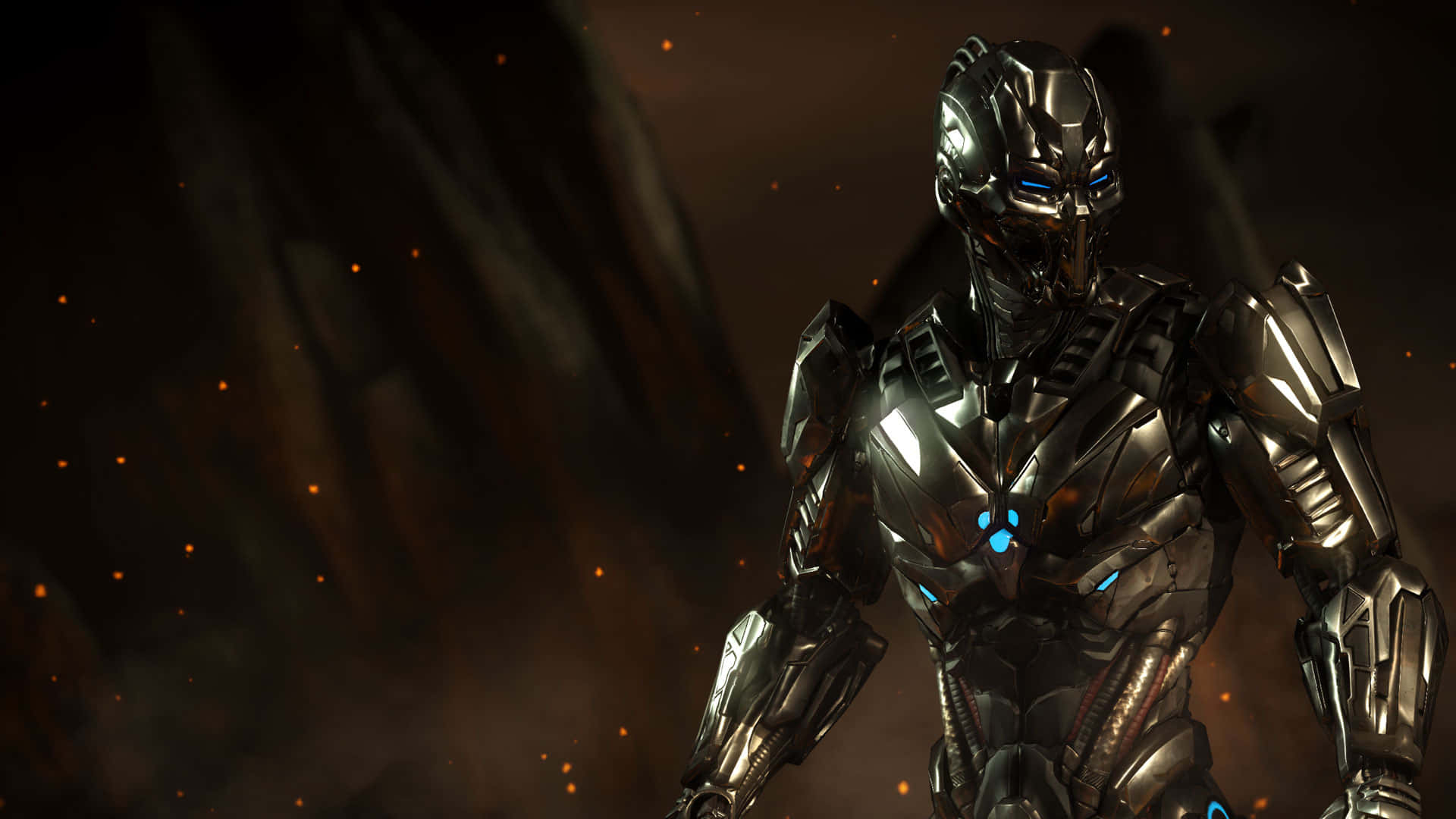 Mortal Kombat Triborg, glowing blue eyes, chest lights, Full HD Desktop Wallpaper
