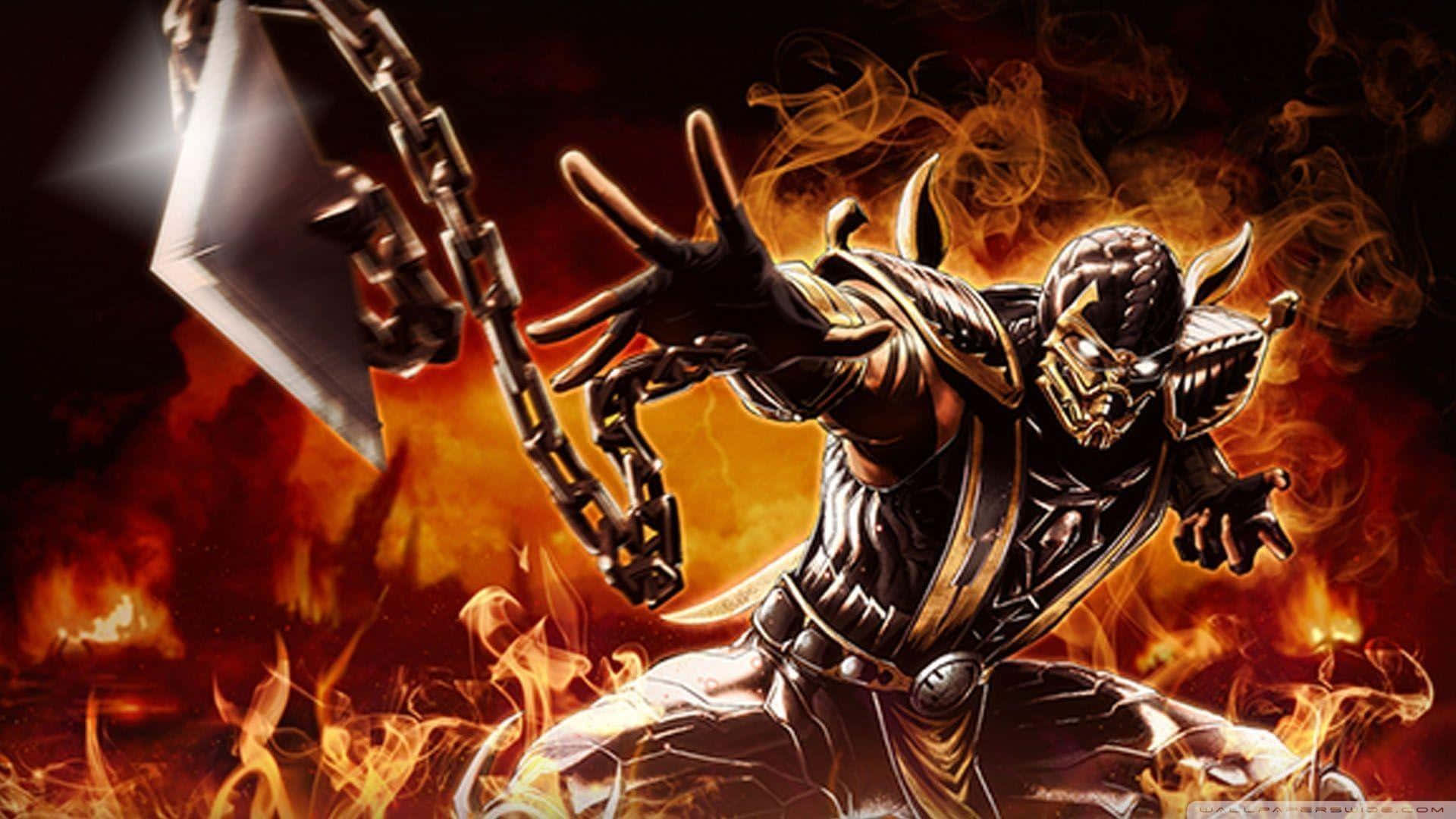 Mortal Kombat Triborg, black armor, spiked chain weapon, Full HD Desktop Wallpaper