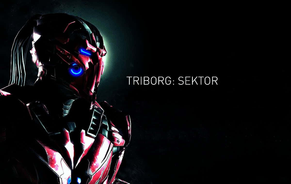 Mortal Kombat Triborg, red armored robotic warrior, glowing blue eyes, SD Desktop Wallpaper