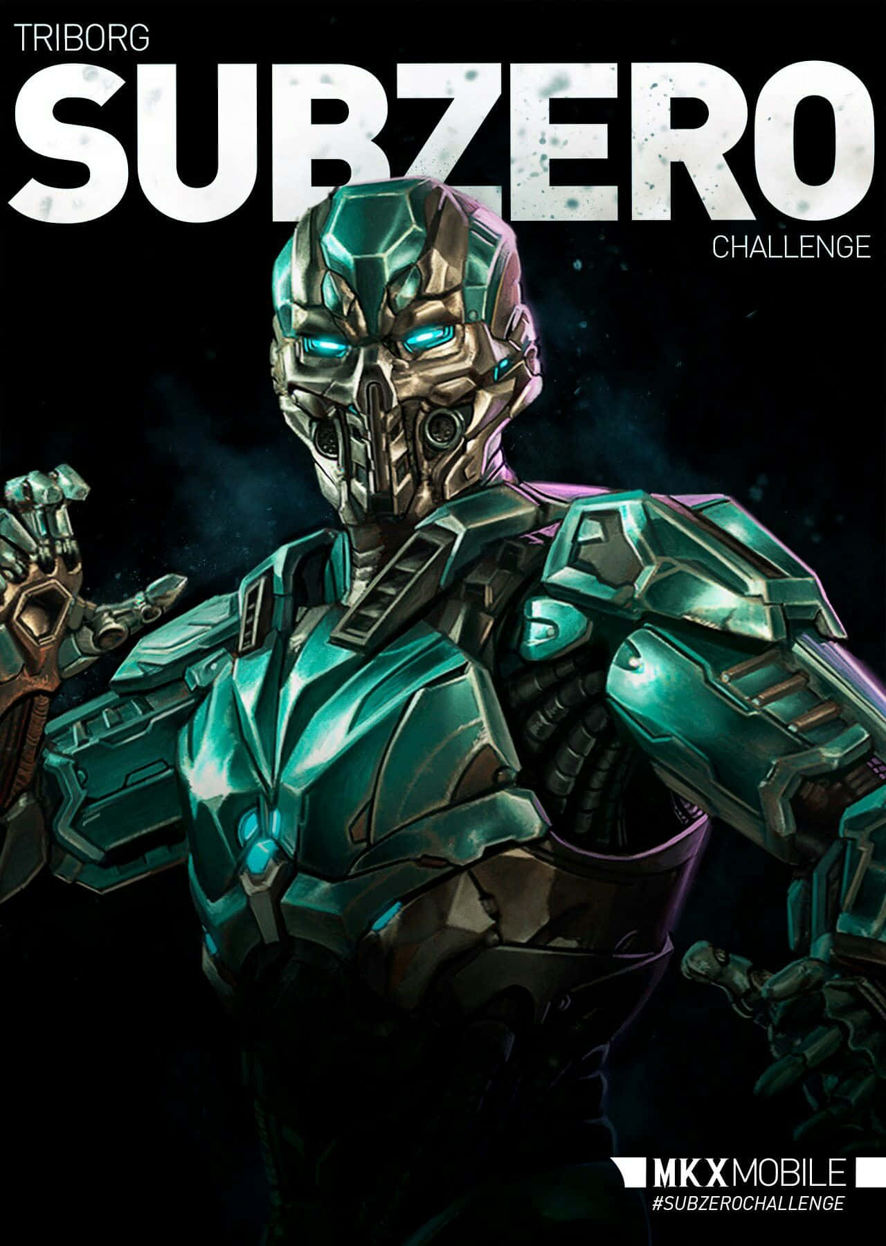 Mortal Kombat Triborg, glowing blue eyes, teal armor, HD Phone Wallpaper