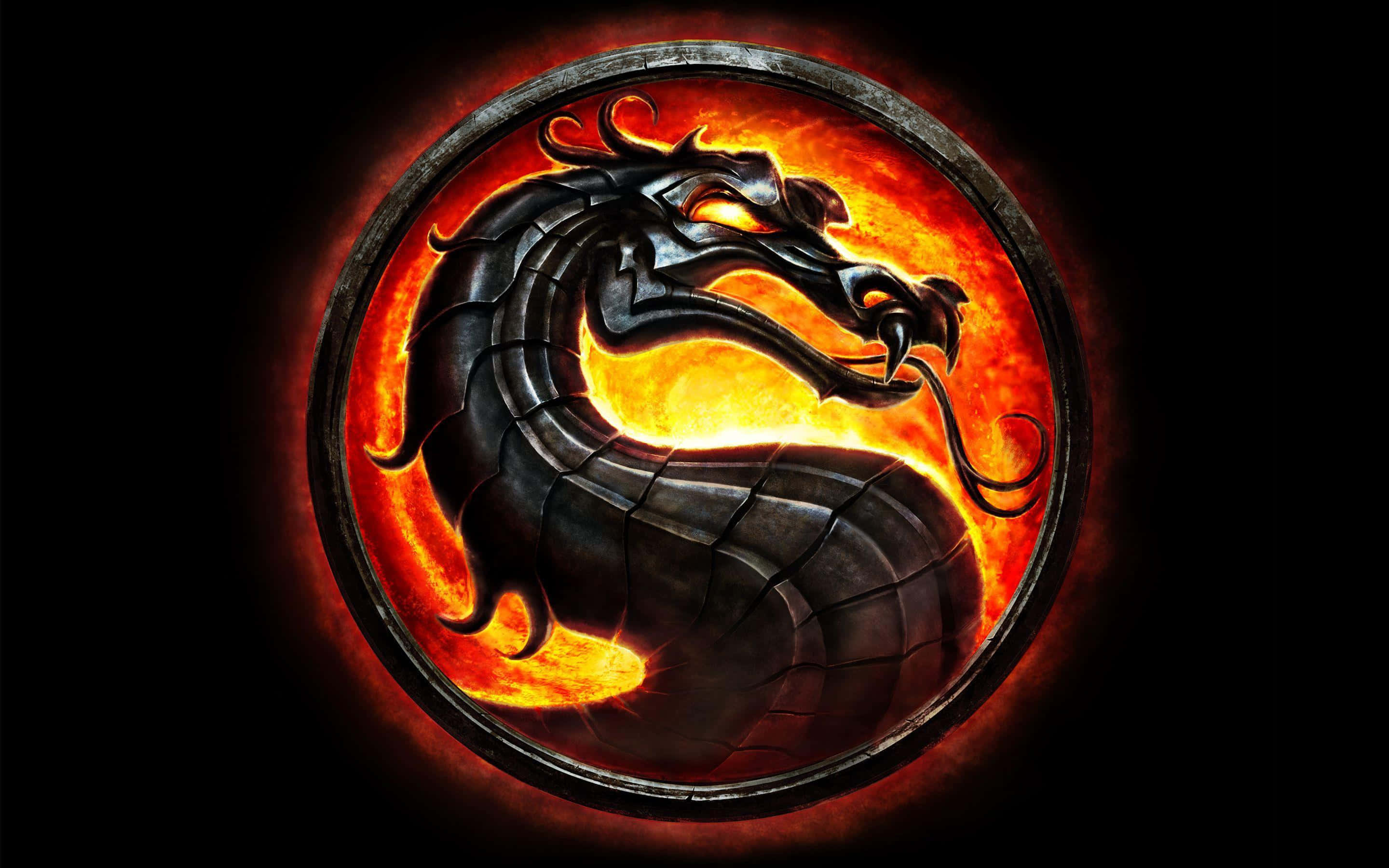 Mortal Kombat X, black dragon, fiery circular emblem, 2K Desktop Wallpaper