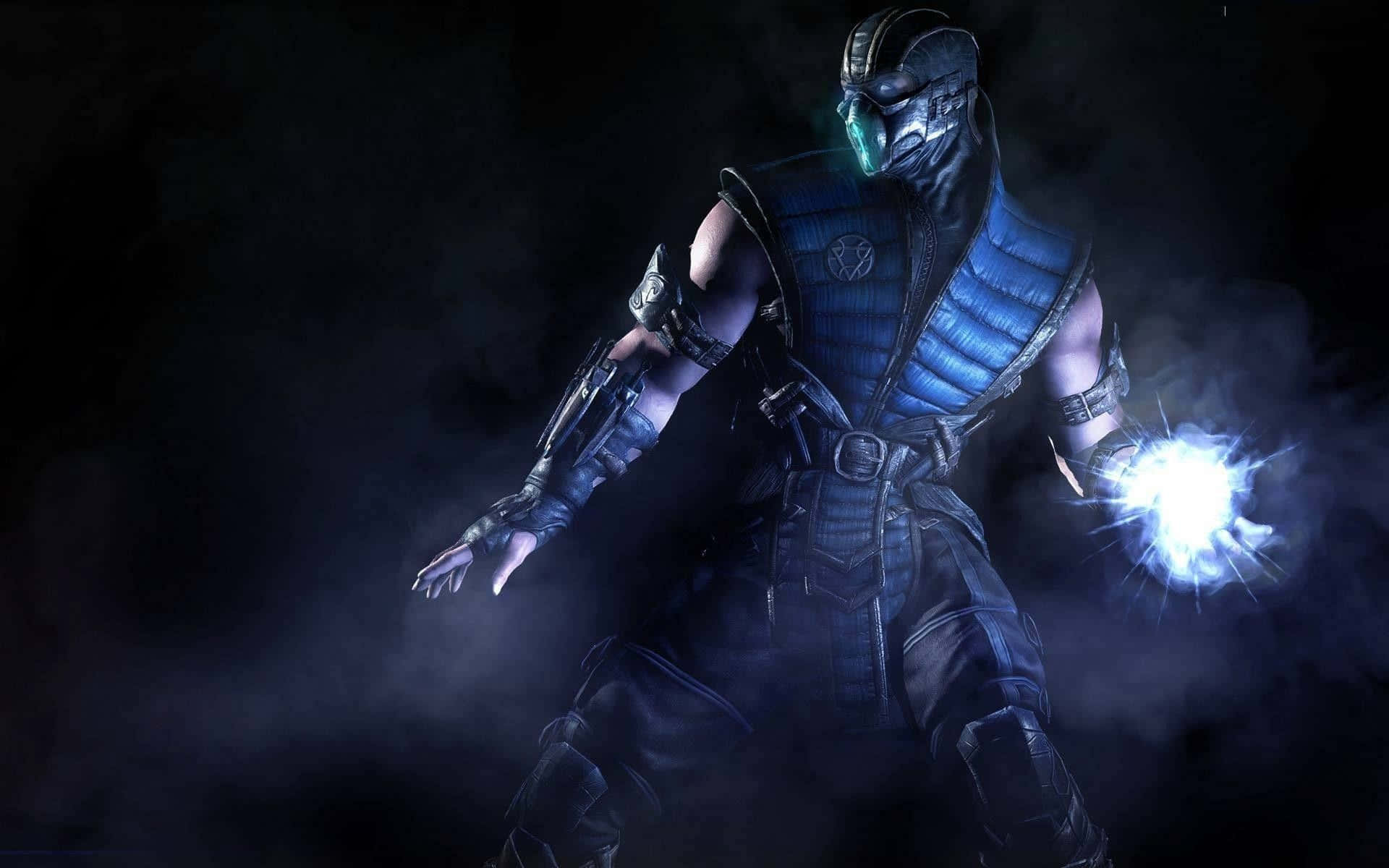 Mortal Kombat X, blue and black armor, glowing green eyes, Full HD Desktop Wallpaper