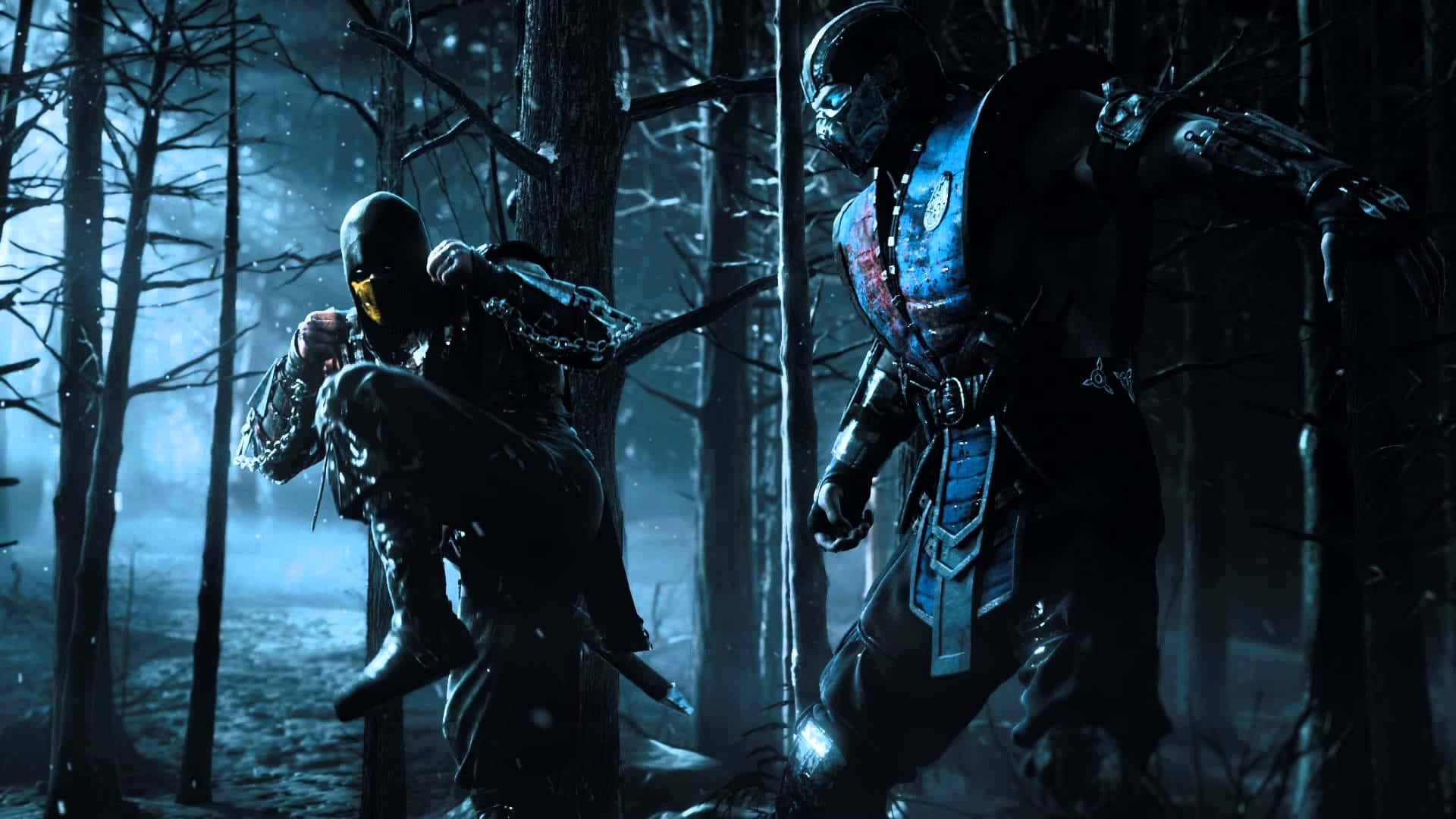 Mortal Kombat X, snowy forest, moonlight, Full HD Desktop Wallpaper