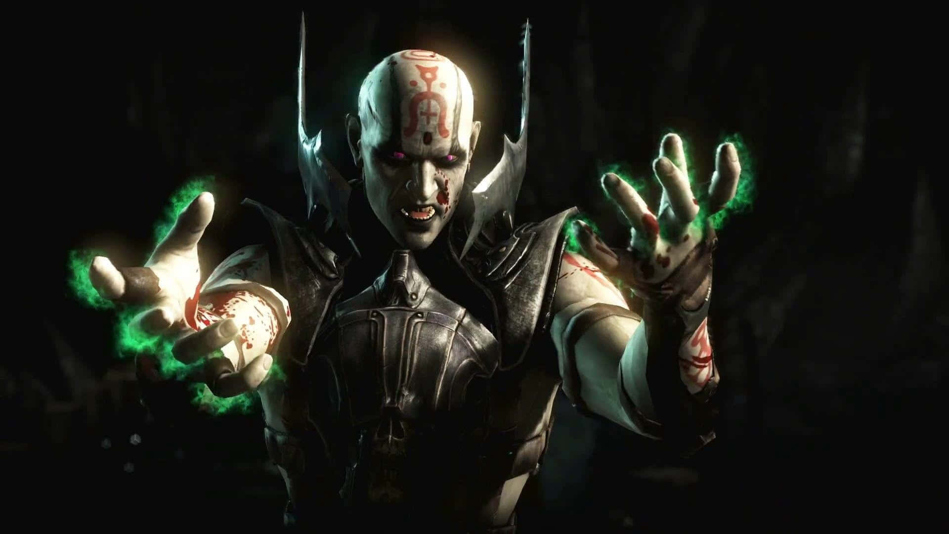 Mortal Kombat X, glowing green energy, blood on his hands, Full HD Desktop Wallpaper