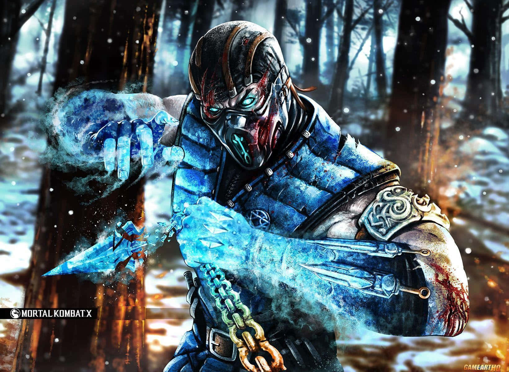 Mortal Kombat X, masked warrior, blue armor, HD Desktop Wallpaper