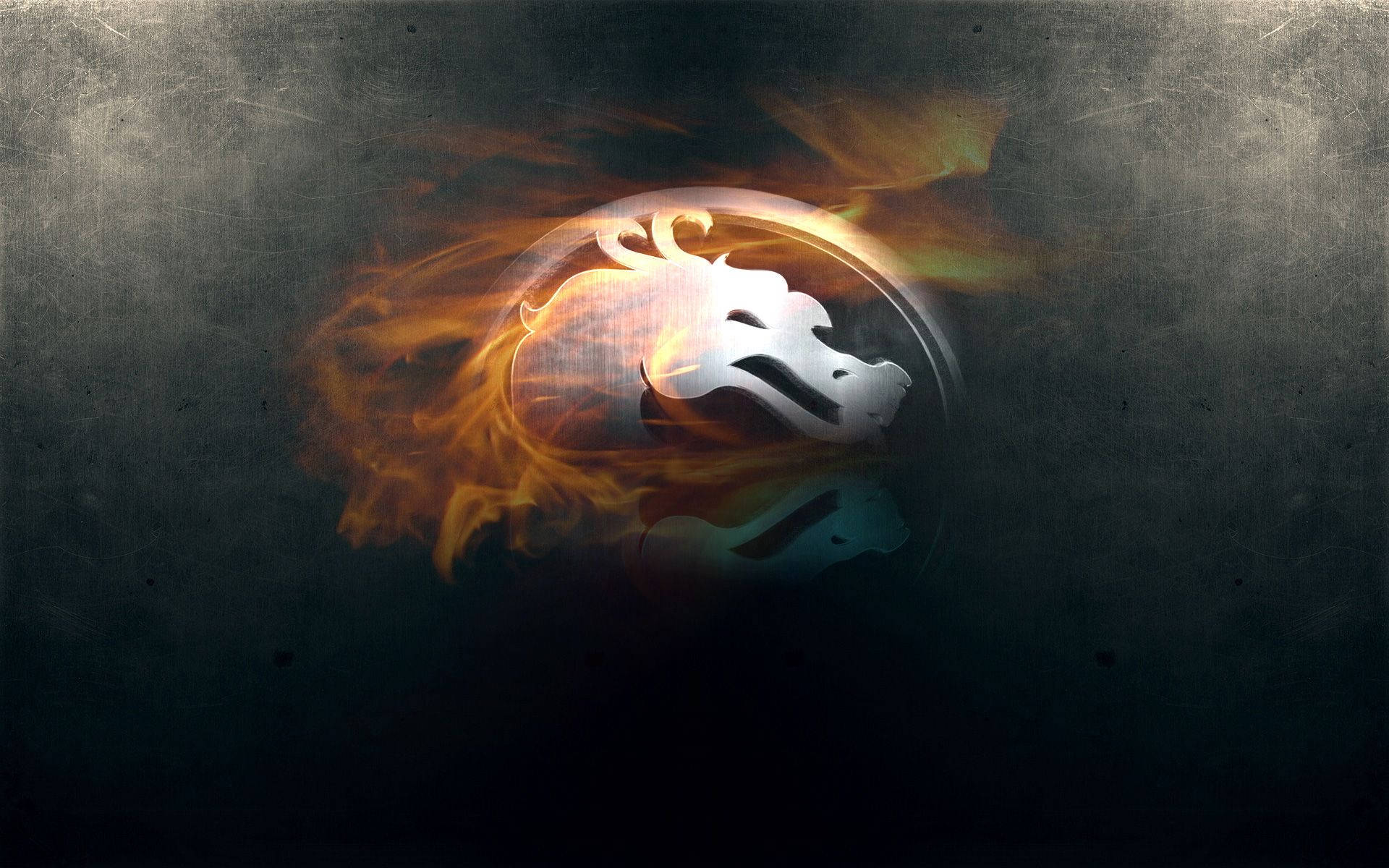 Mortal Kombat, fiery dragon emblem, circular frame, Full HD Desktop Wallpaper