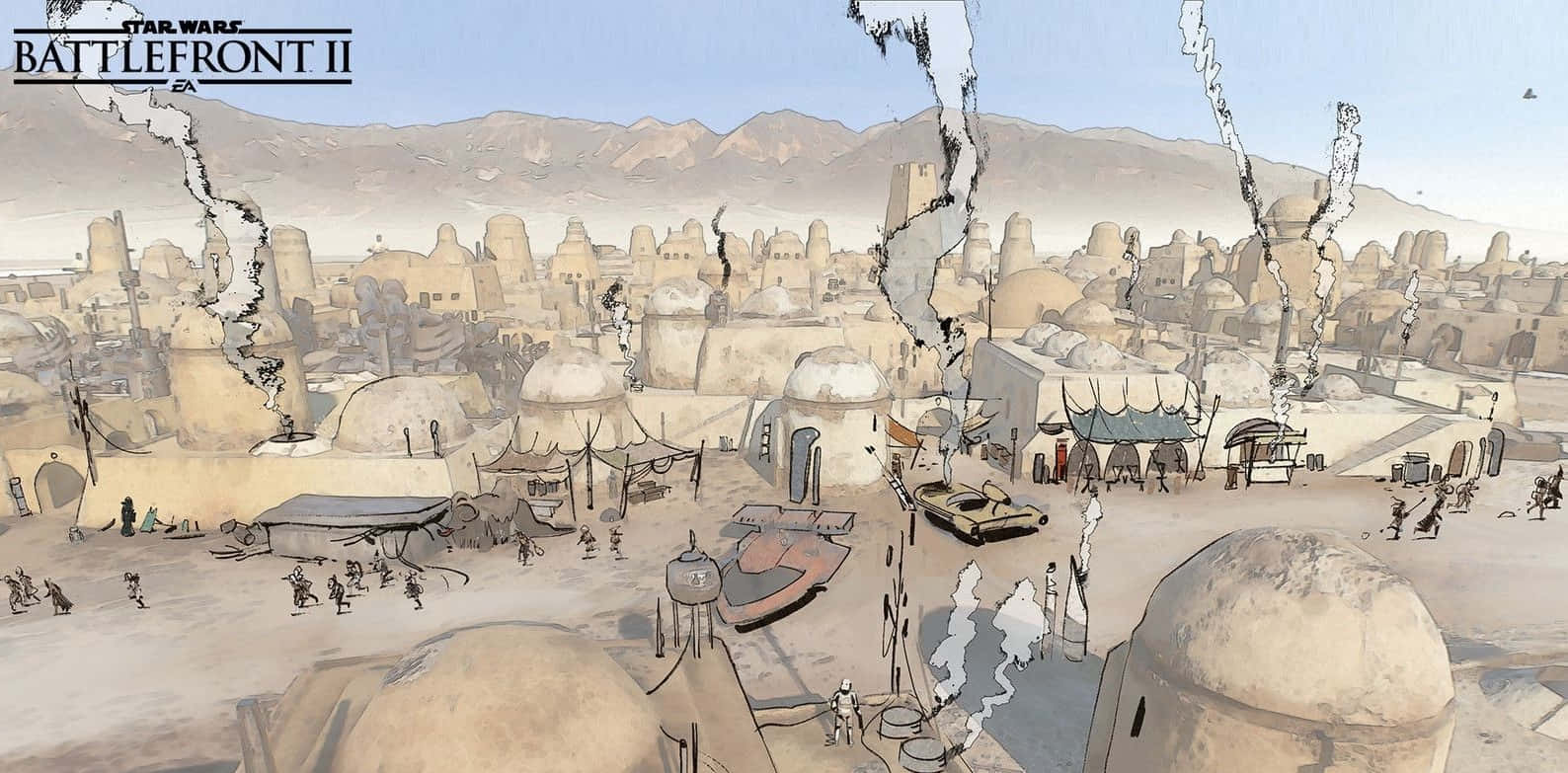 Mos Eisley, desert planet, domed buildings, HD Desktop Wallpaper