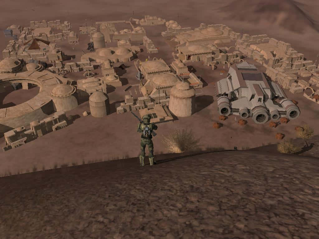 Mos Eisley, rocky ridge, desert settlement, SD Desktop Wallpaper