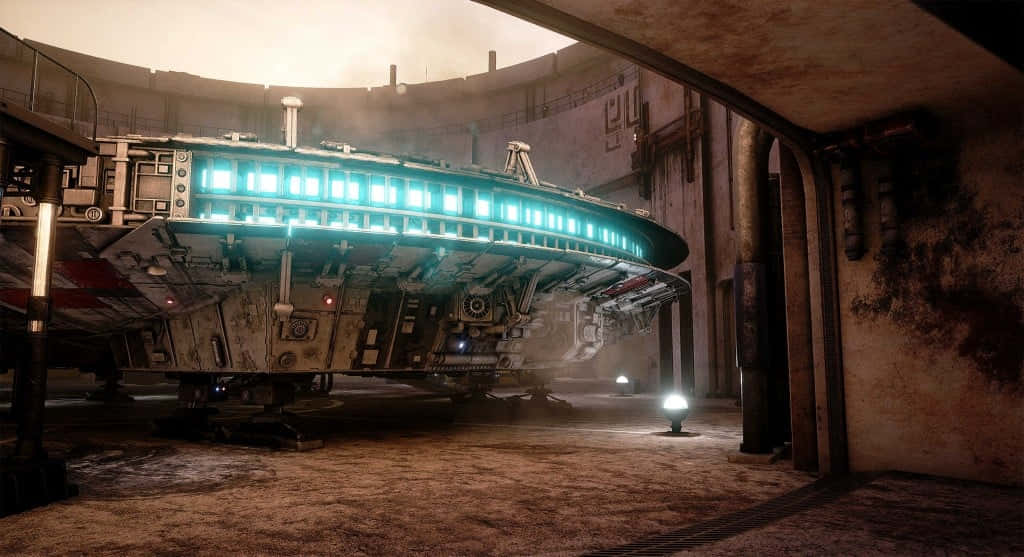 Mos Eisley, spaceship, glowing blue lights, SD Desktop Wallpaper