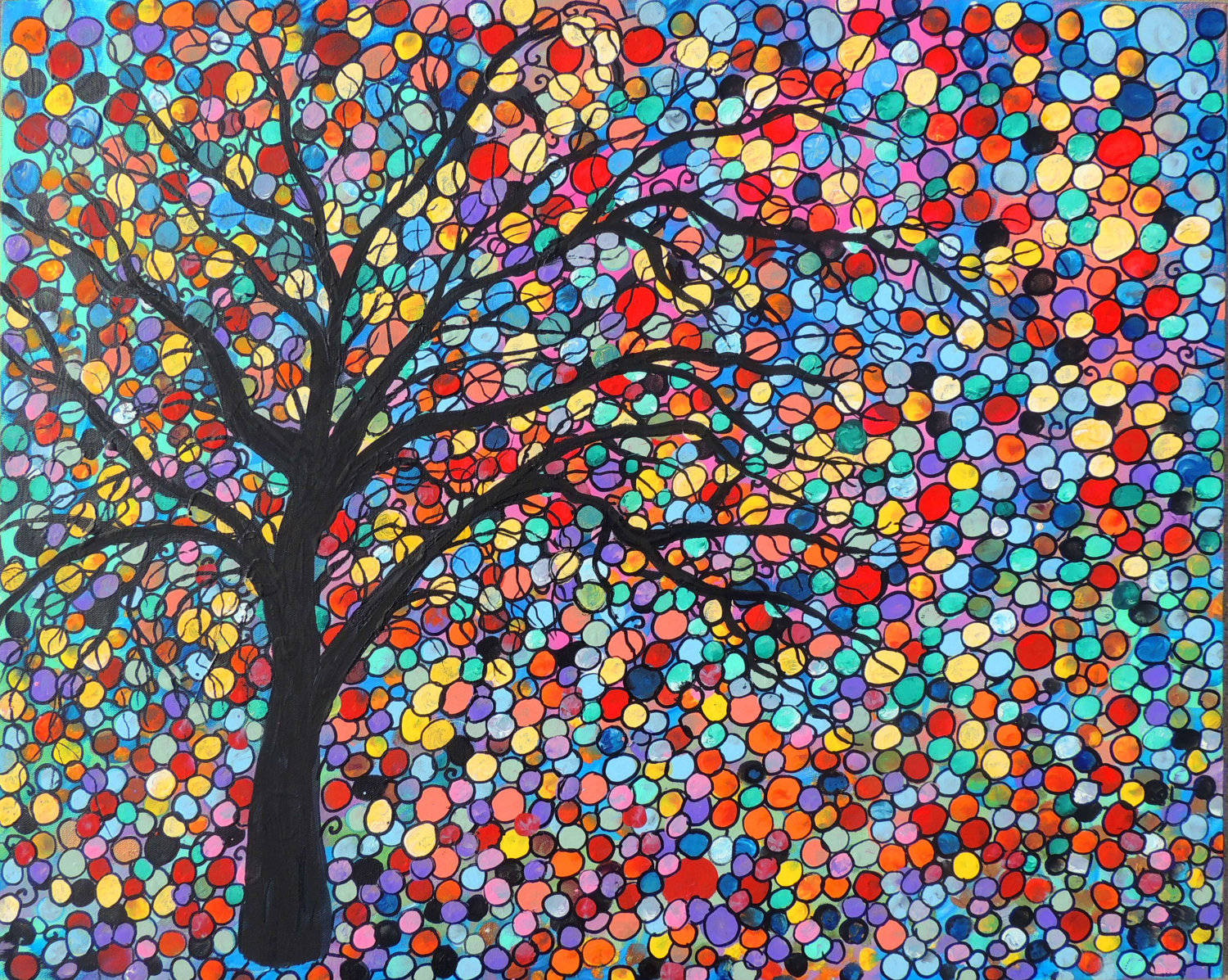 Tree Mosaic, black branches, trunk, HD Desktop Wallpaper